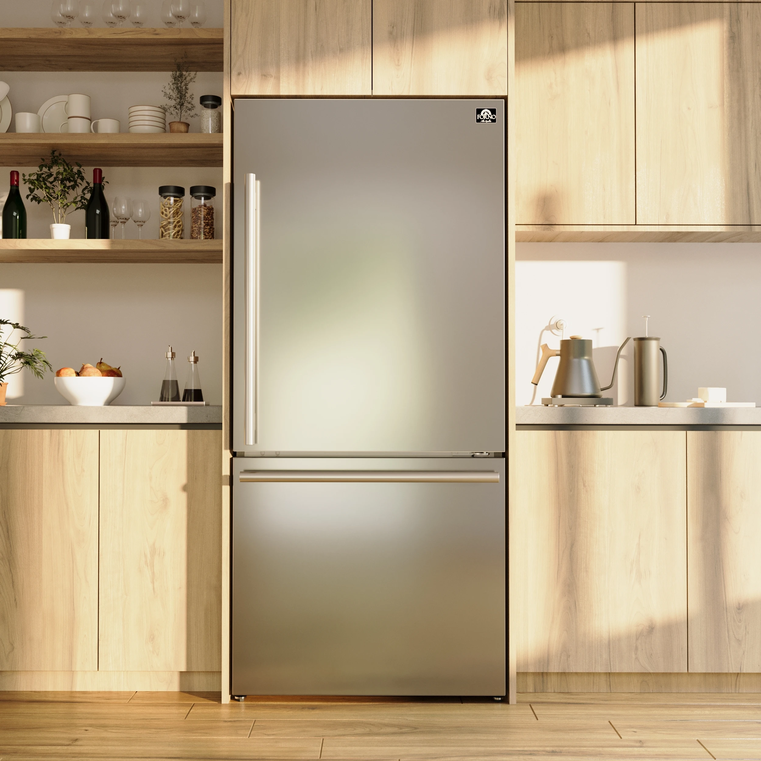 Milano Espresso 31-Inch Bottom Freezer Refrigerator, Stainless Steel, 17.2 cu.ft Capacity, Right Swing Door, Energy Efficient FFFFD178531S