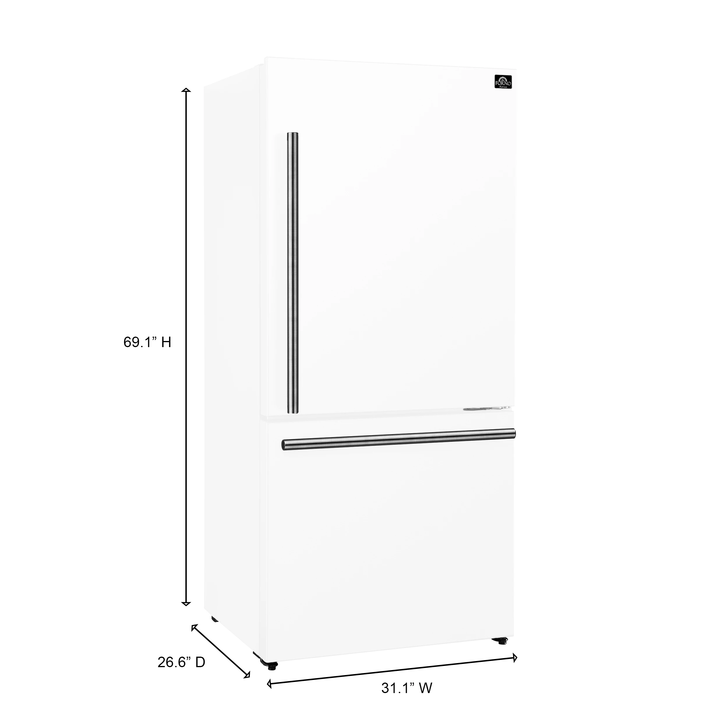 Milano Espresso 31-Inch Bottom Freezer Refrigerator, White, 17.2 cu.ft Capacity, Energy Efficient FFFFD178531WHT