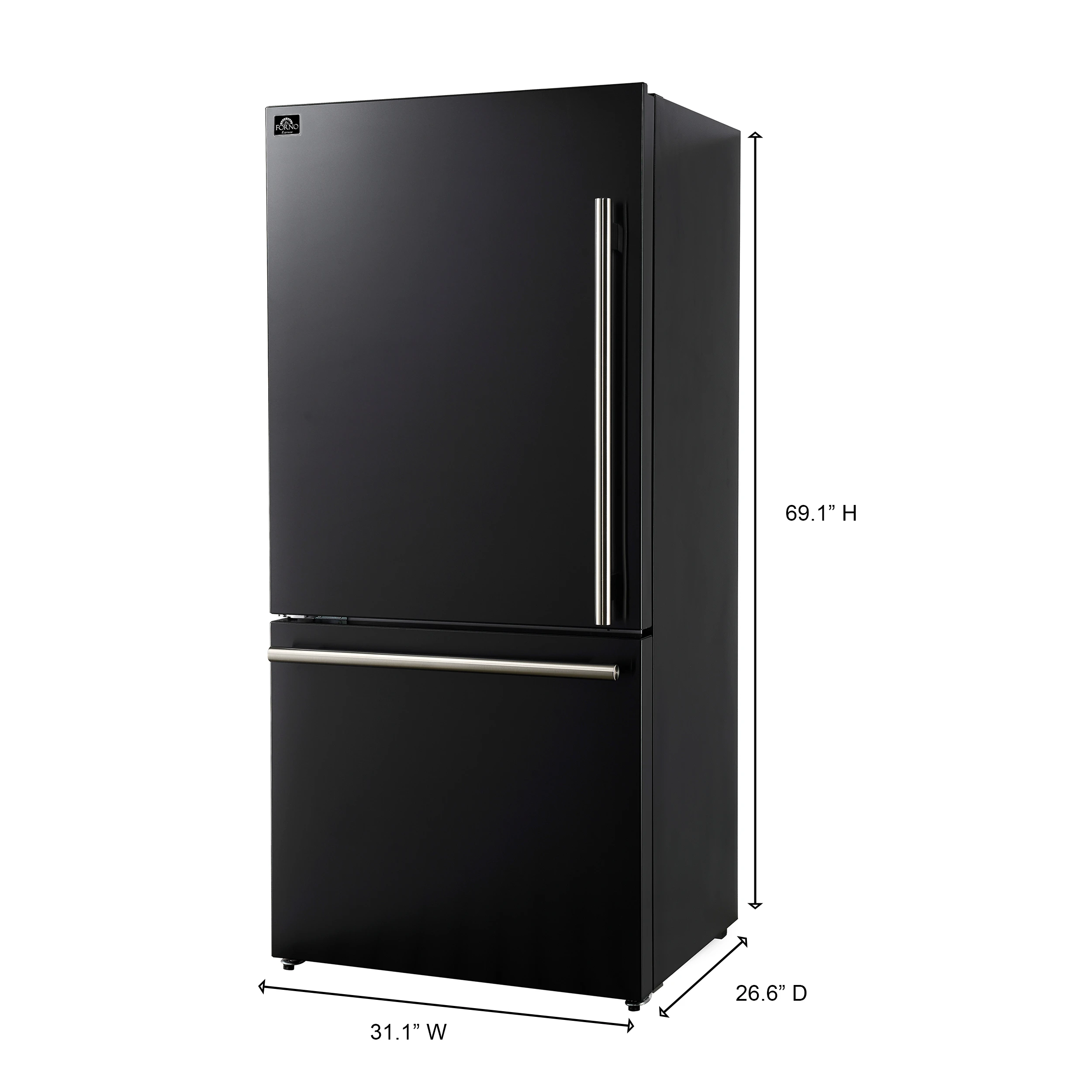 Milano Espresso 31-Inch Black Bottom Freezer Refrigerator, 17.2 Cu. Ft., Energy-Efficient, No Frost, Built-In Ice Maker FFFFD178631BLK