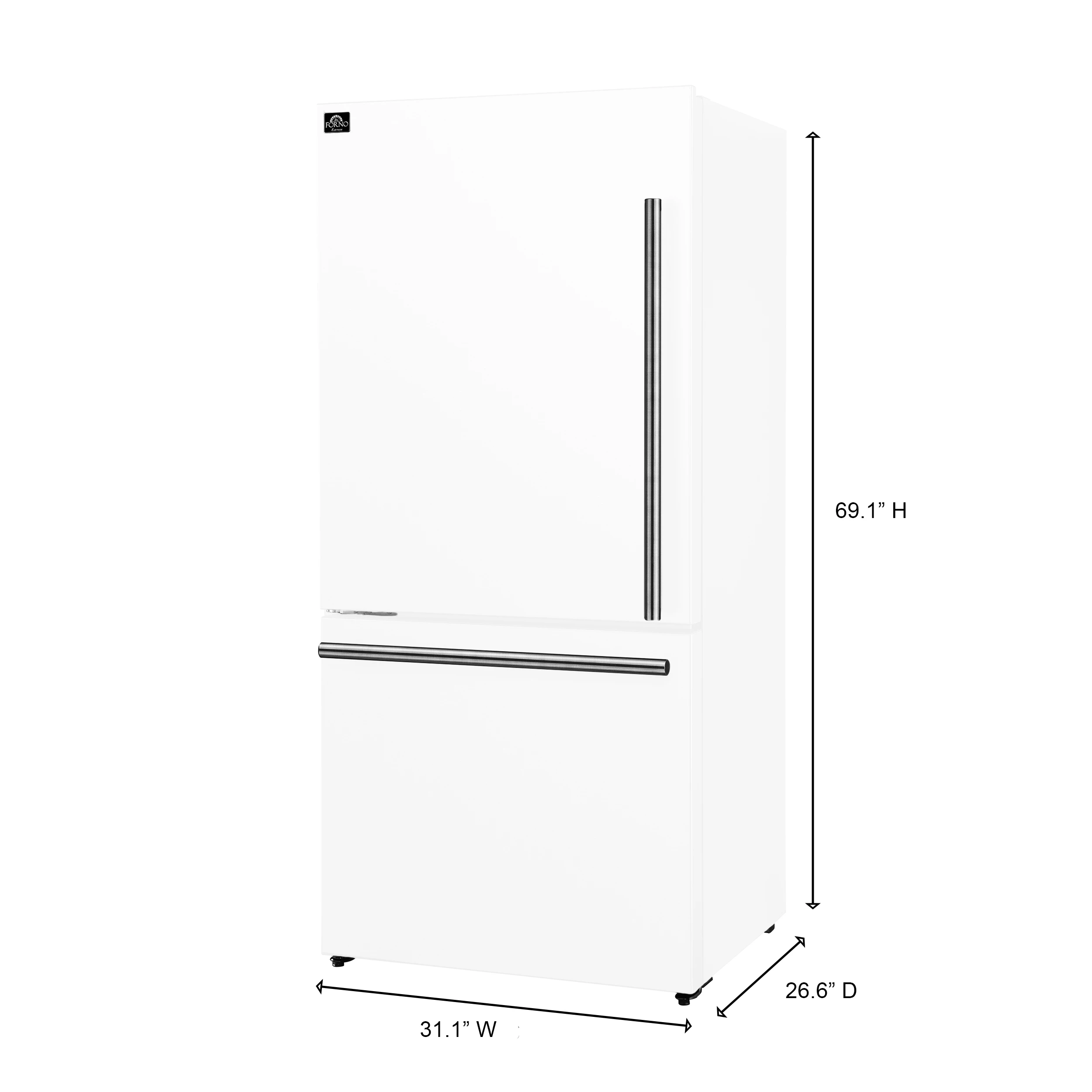 Milano Espresso 31-Inch White Bottom Freezer Refrigerator, 17.2 Cu. Ft., Energy-Efficient, No Frost, Built-In Ice Maker FFFFD178631WHT