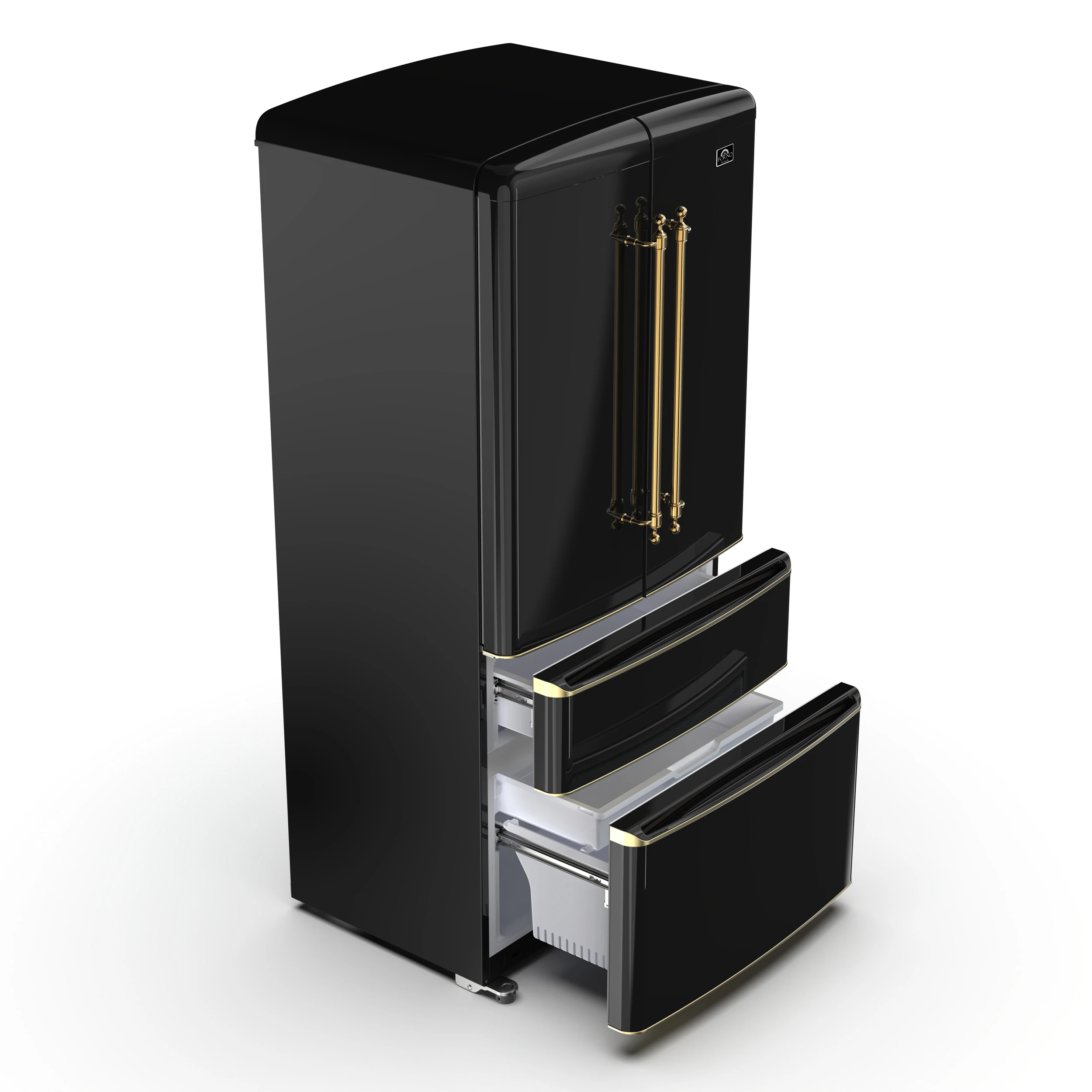 Luigi 33-Inch French Door Refrigerator, 18 cu.ft, Black Finish, Antique Brass Handles, ENERGY STAR Certified FFFFD179133BLK