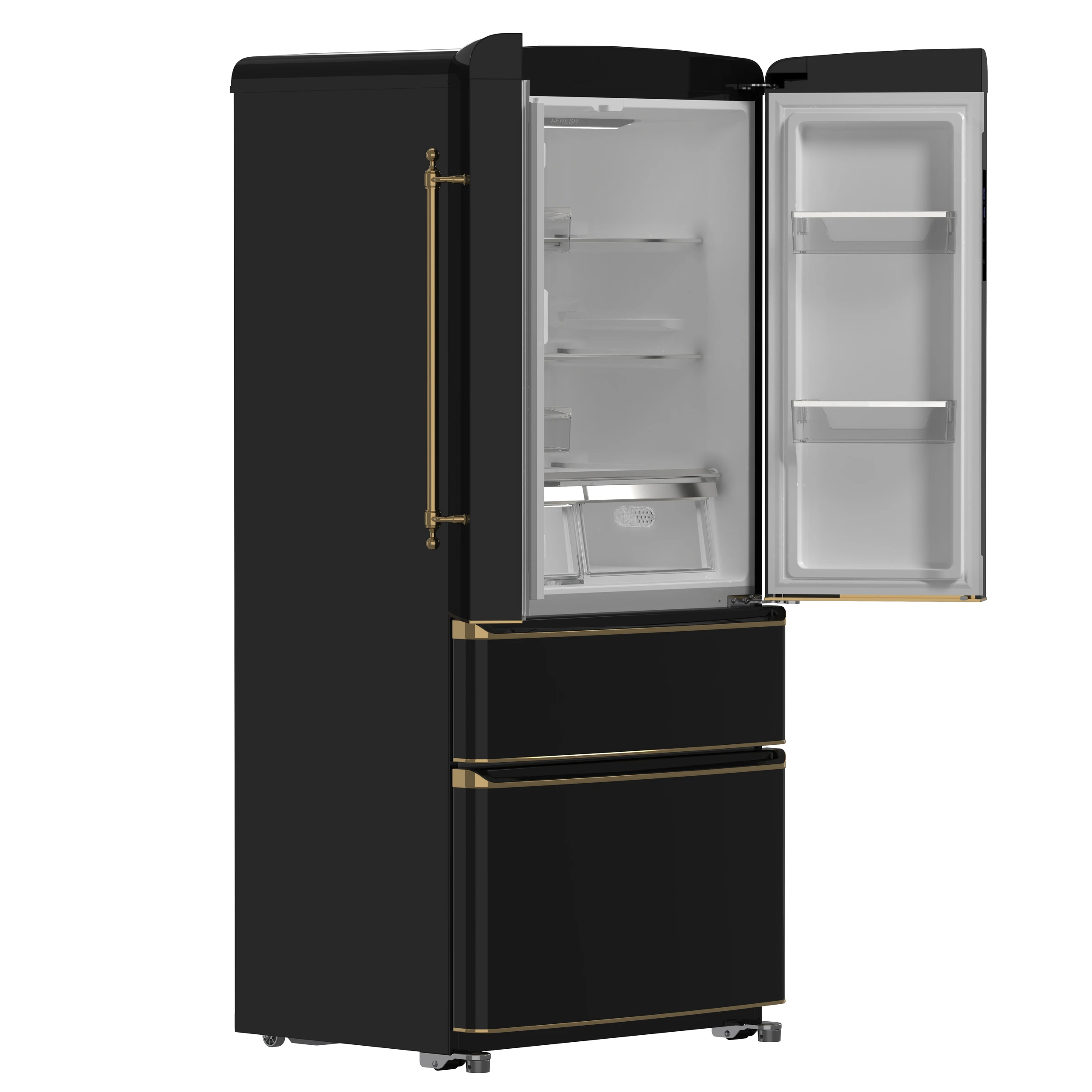 Luigi 33-Inch French Door Refrigerator, 18 cu.ft, Black Finish, Antique Brass Handles, ENERGY STAR Certified FFFFD179133BLK