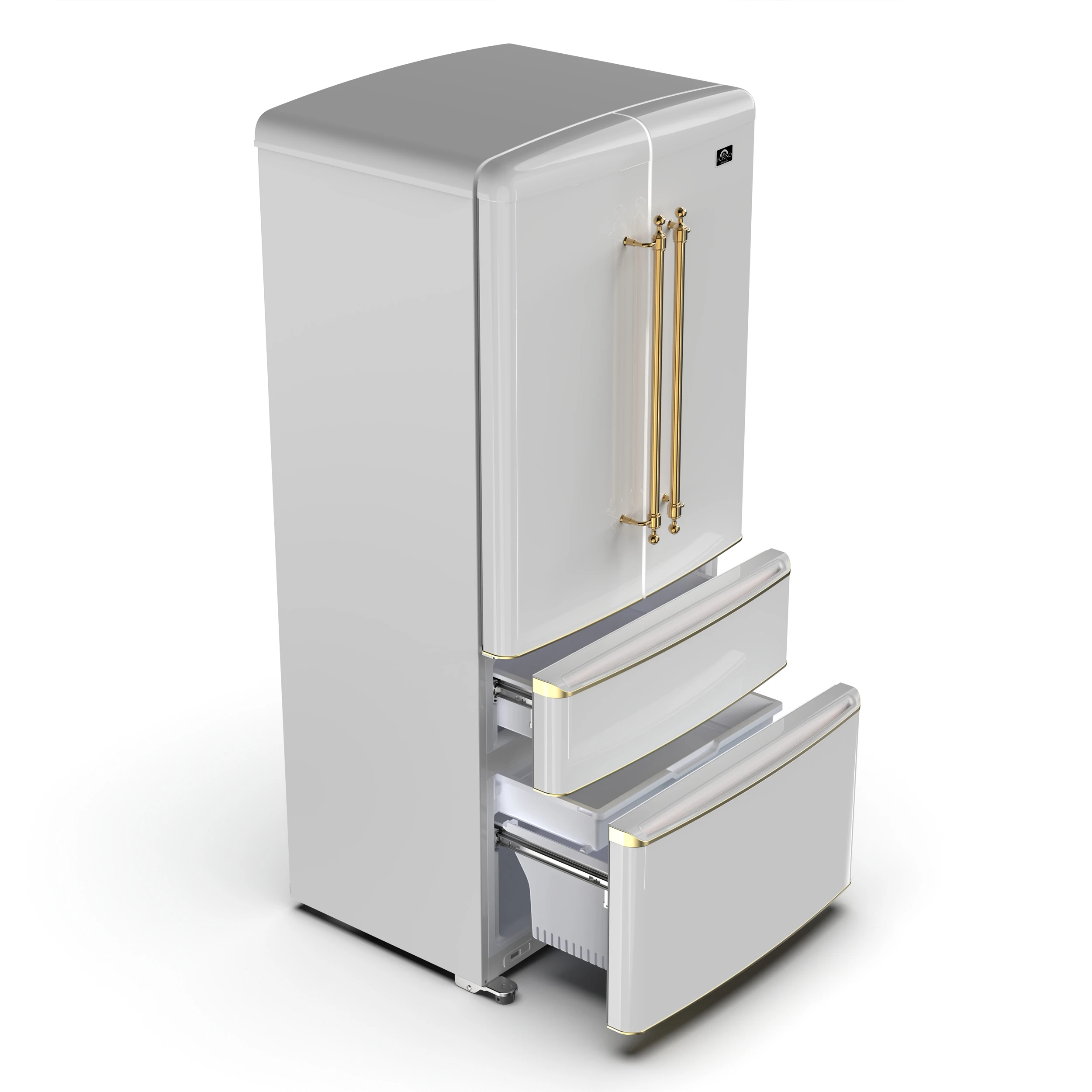 Luigi 33-Inch French Door Refrigerator, 18 cu.ft, White Finish, Antique Brass Handles, ENERGY STAR Certified FFFFD179133WHT