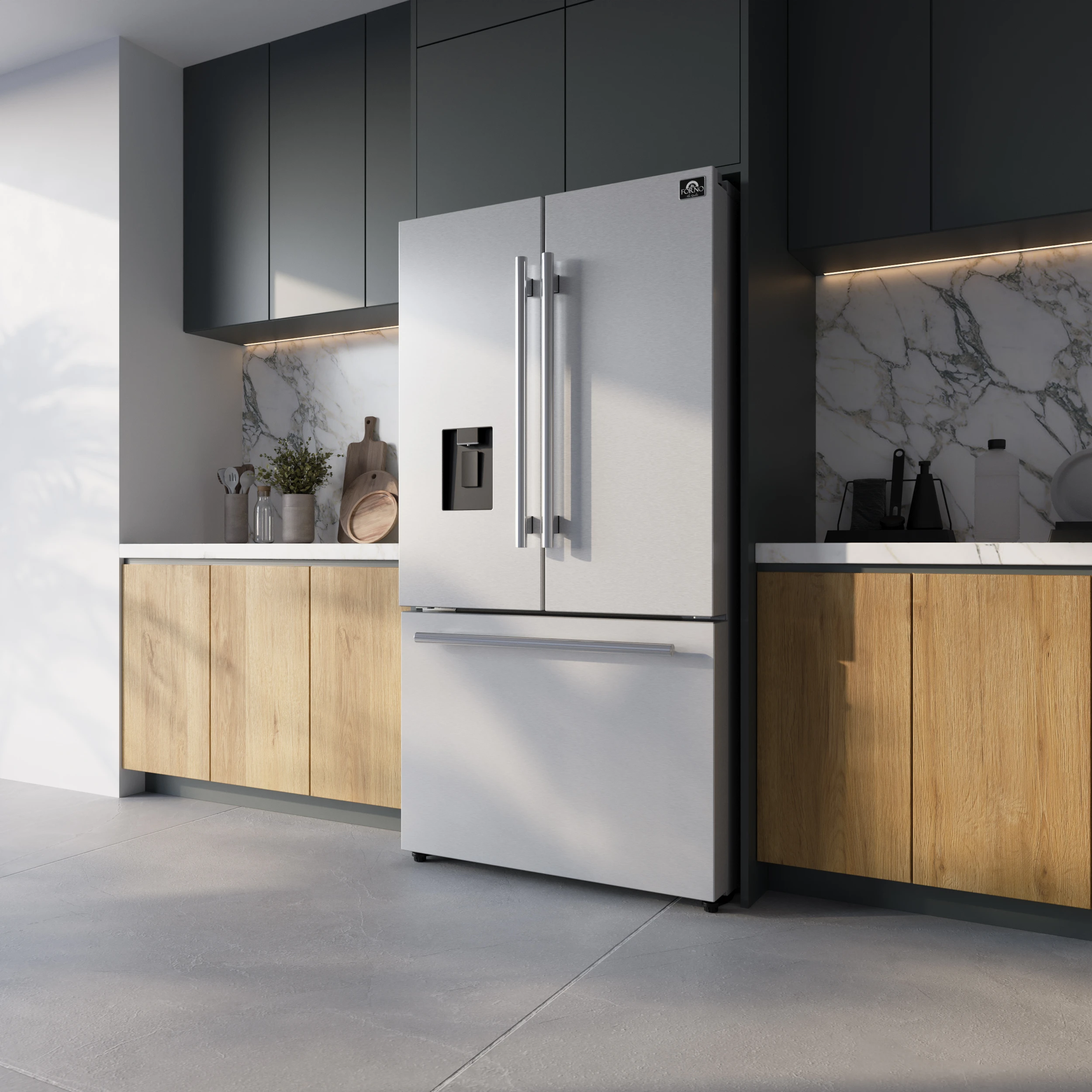 Aosta 36-Inch French Door Refrigerator, Stainless Steel, 22.4 cu.ft, External Water Dispenser, Automatic Ice Maker, ENERGY STAR Certified FFFFD186636SB