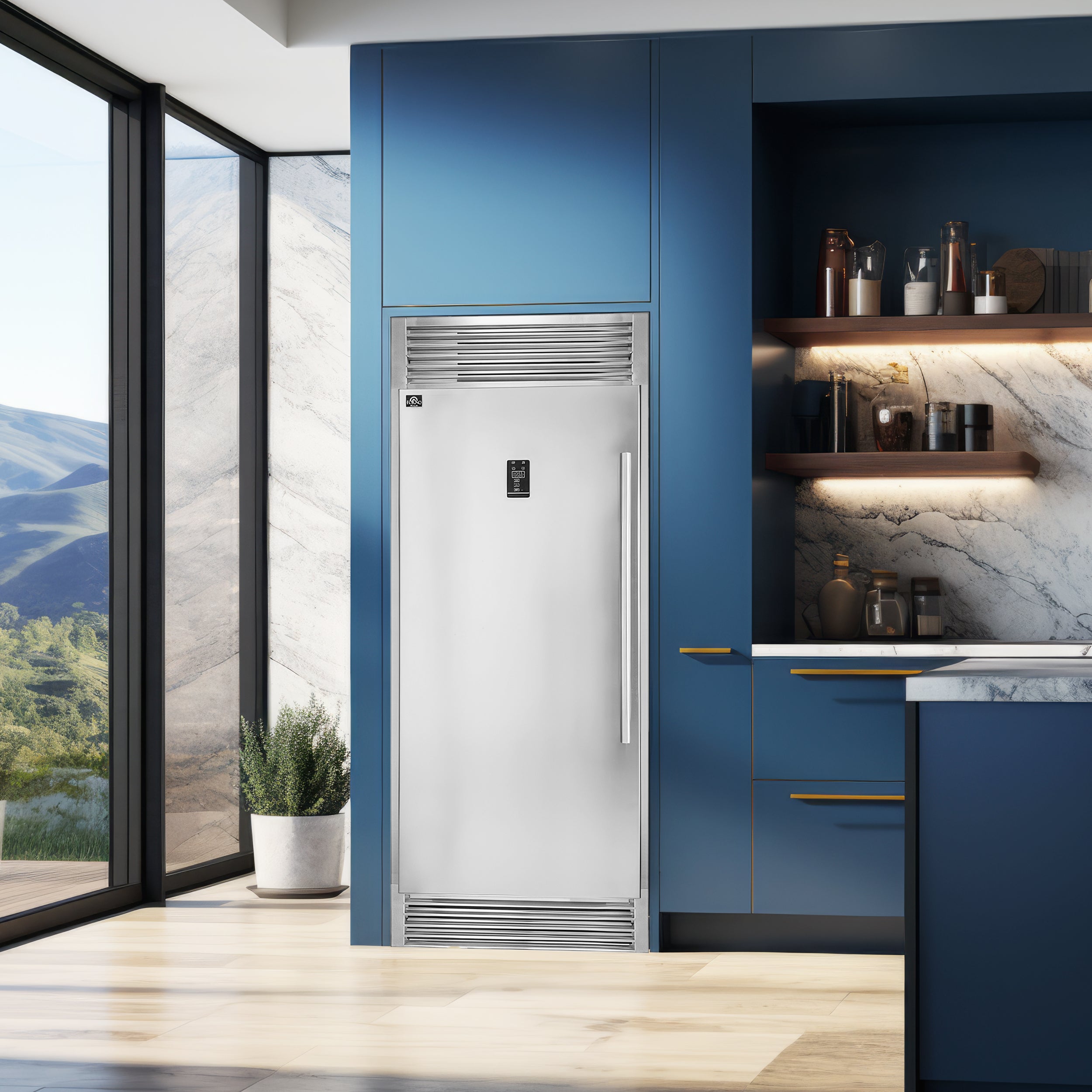 Rizzuto 28-Inch Upright Convertible Freezer, 32-Inch Wide, Left Swing, Decorative Grill, ENERGY STAR Certified FFFFD193332LS