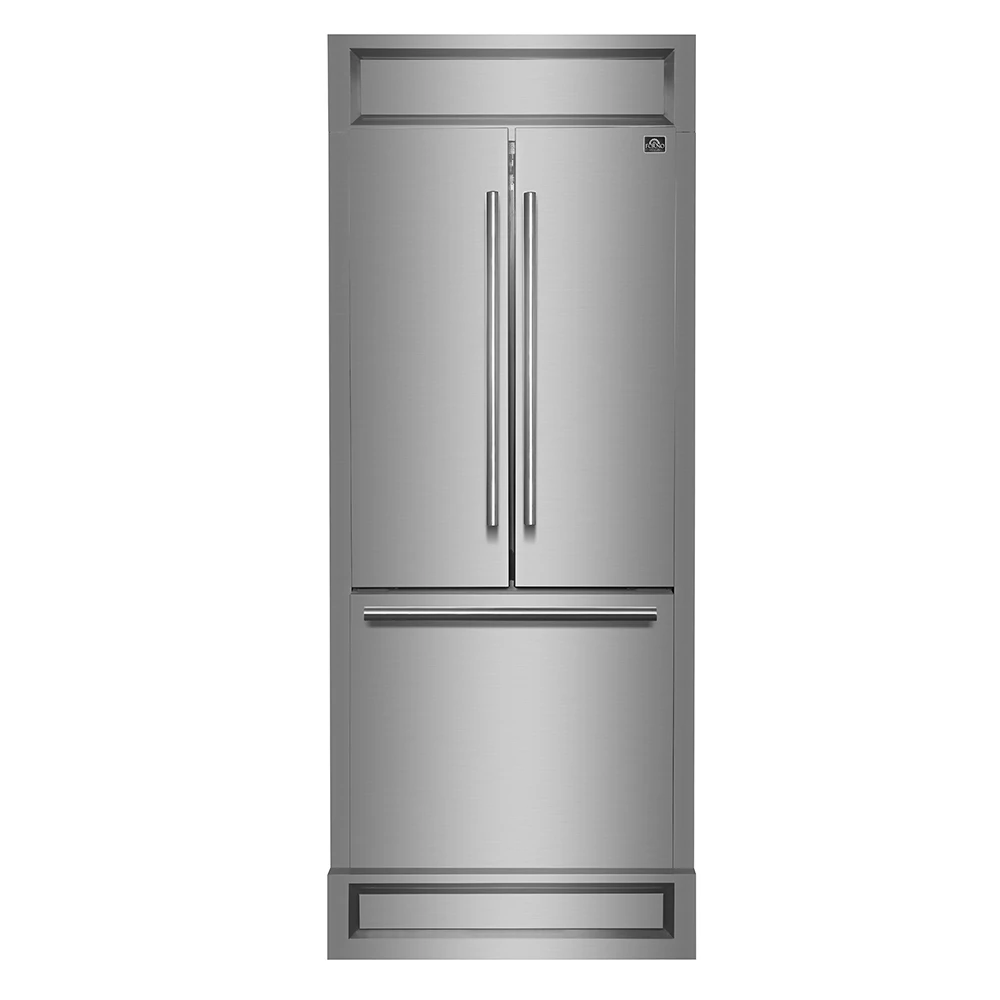 Gallipoli 30-Inch French Door Refrigerator, 17.5 cu.ft Capacity, Modern Decorative Grill, 34-Inch Width, Stainless Steel, No Frost Technology, Energy Efficient FFFFD197435MG