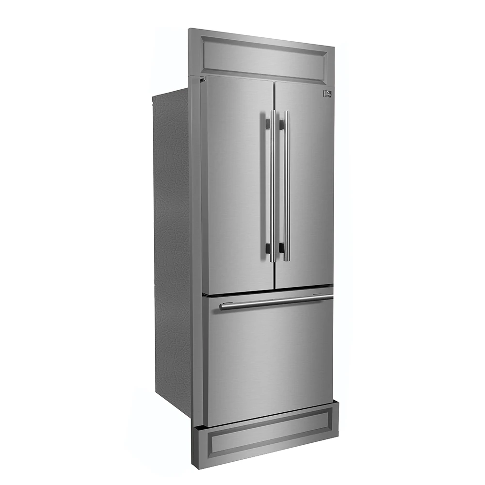 Gallipoli 30-Inch French Door Refrigerator, 17.5 cu.ft Capacity, Modern Decorative Grill, 34-Inch Width, Stainless Steel, No Frost Technology, Energy Efficient FFFFD197435MG