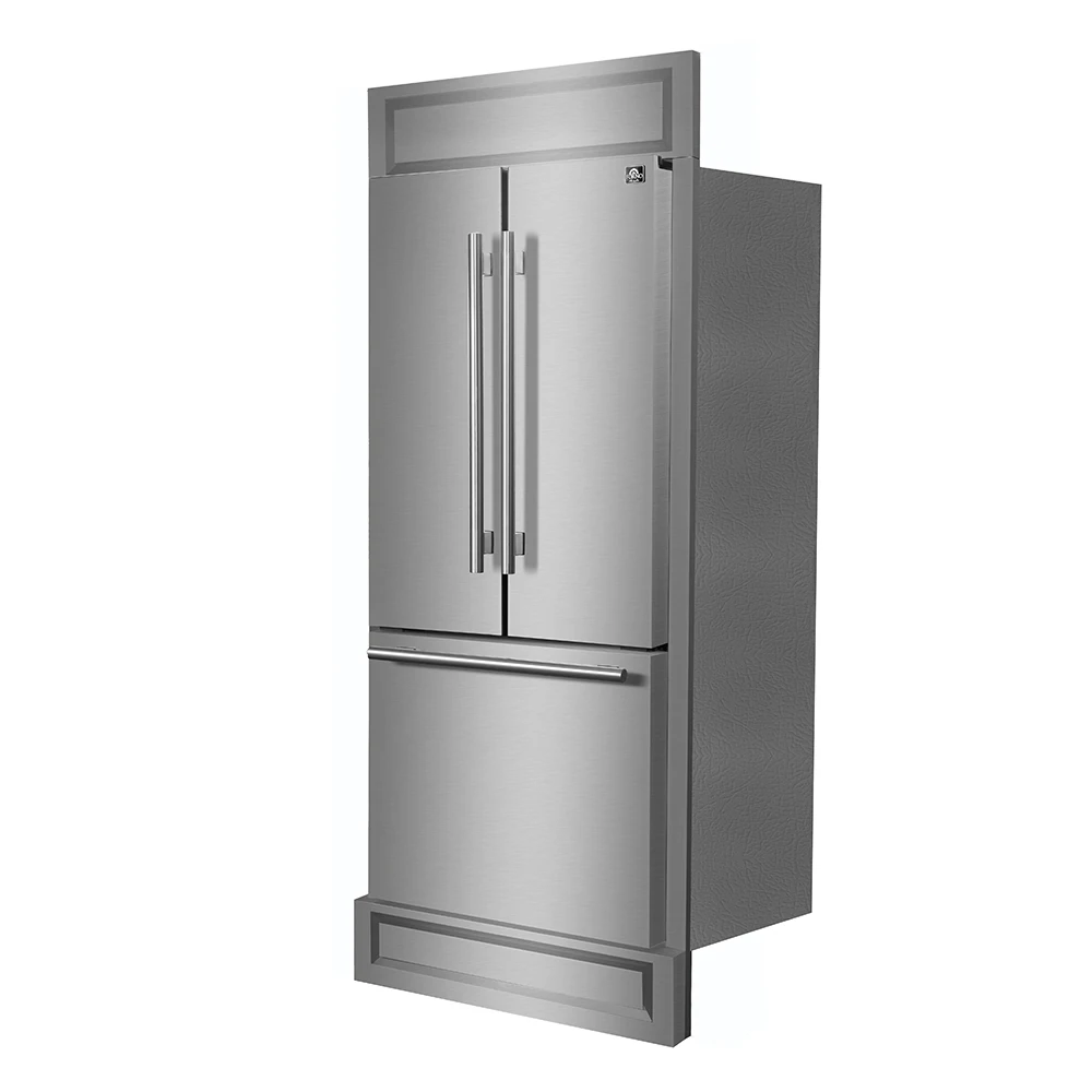 Gallipoli 30-Inch French Door Refrigerator, 17.5 cu.ft Capacity, Modern Decorative Grill, 34-Inch Width, Stainless Steel, No Frost Technology, Energy Efficient FFFFD197435MG