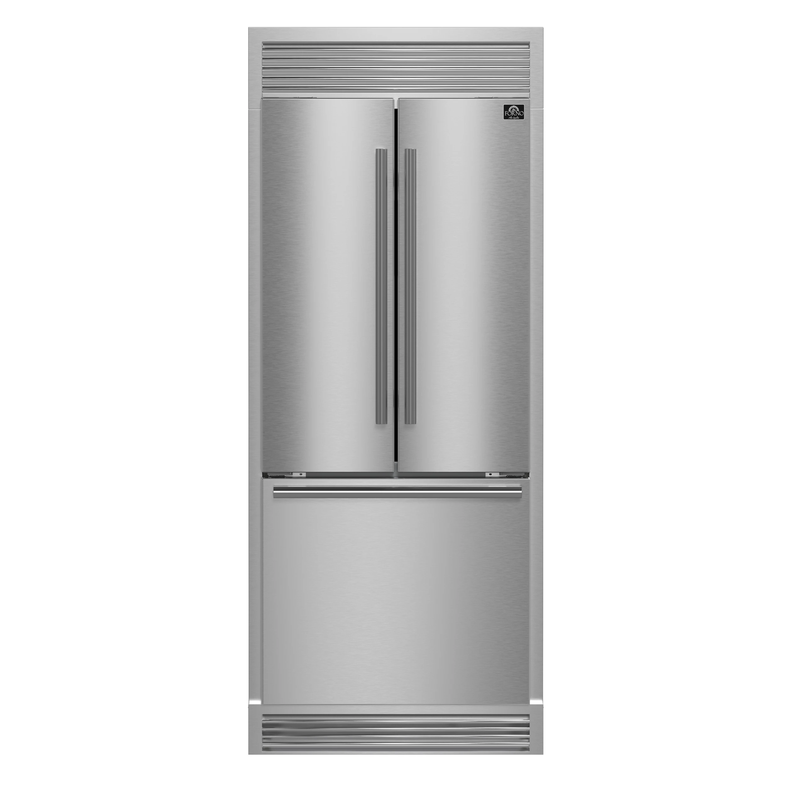 Gallipoli 30-Inch French Door Refrigerator, 17.5 cu.ft Capacity, Decorative Grill, 34-Inch Width, Stainless Steel, No Frost Technology, Energy Efficient FFFFD197435SG