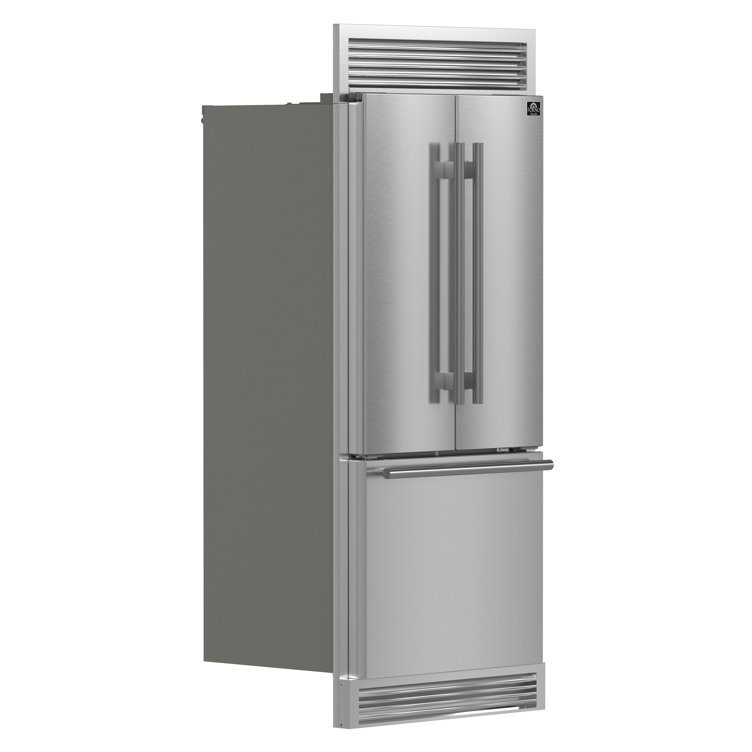 Gallipoli 30-Inch French Door Refrigerator, 17.5 cu.ft Capacity, Decorative Grill, 34-Inch Width, Stainless Steel, No Frost Technology, Energy Efficient FFFFD197435SG