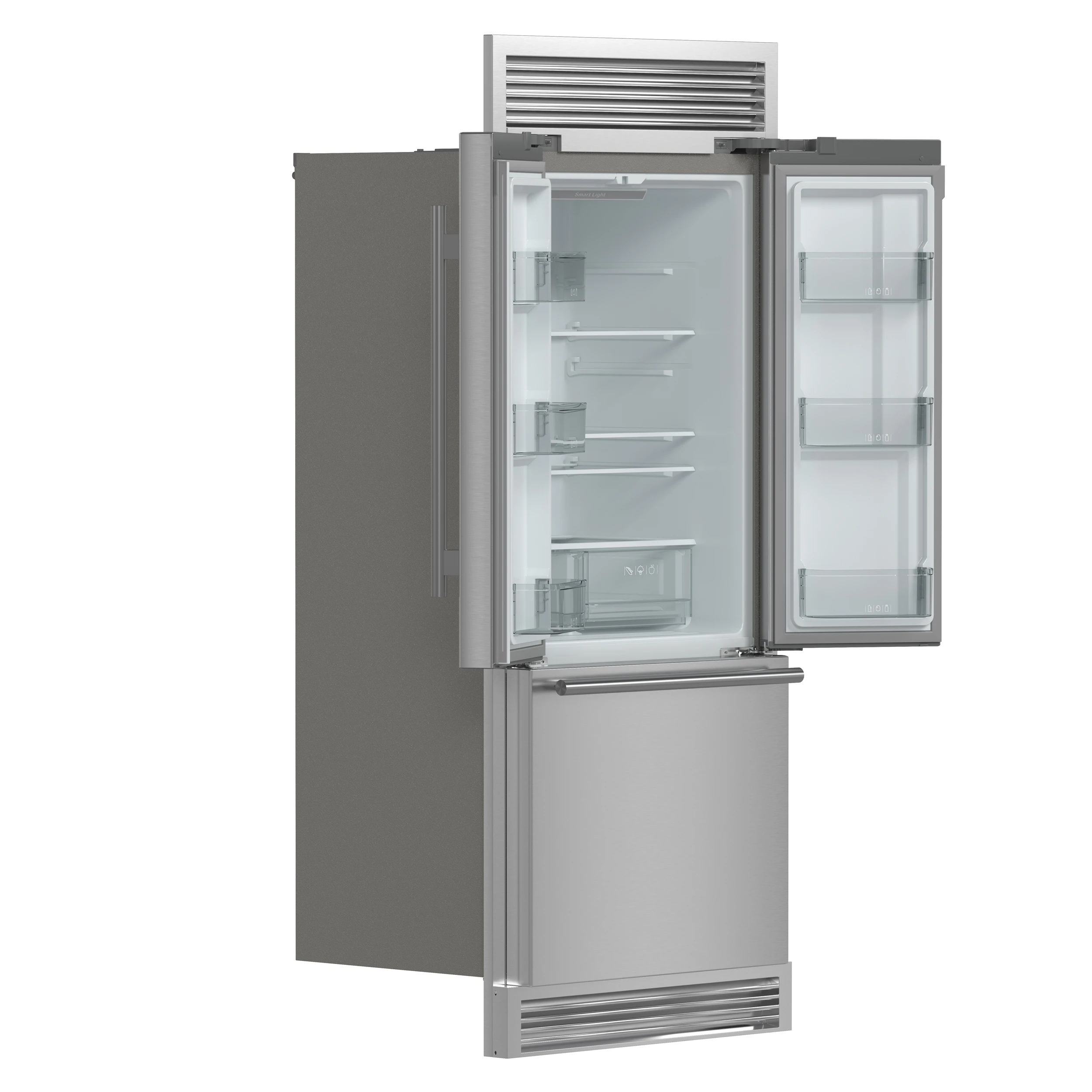 Gallipoli 30-Inch French Door Refrigerator, 17.5 cu.ft Capacity, Decorative Grill, 34-Inch Width, Stainless Steel, No Frost Technology, Energy Efficient FFFFD197435SG