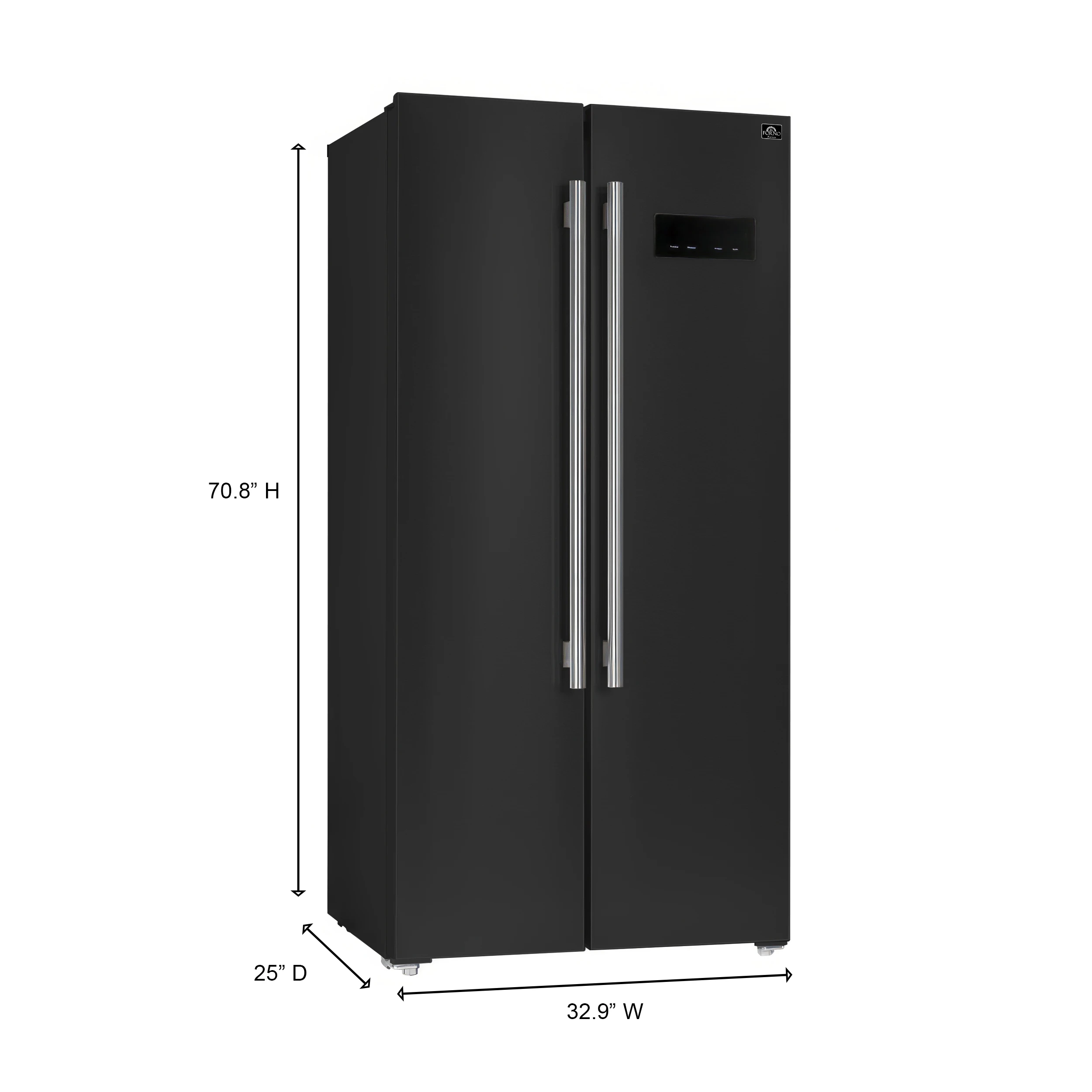 Salerno Espresso 33-Inch Black Side-by-Side Refrigerator, 15.6 Cu. Ft., Energy-Efficient, No Frost, Modern Design FFRBI180533BLK