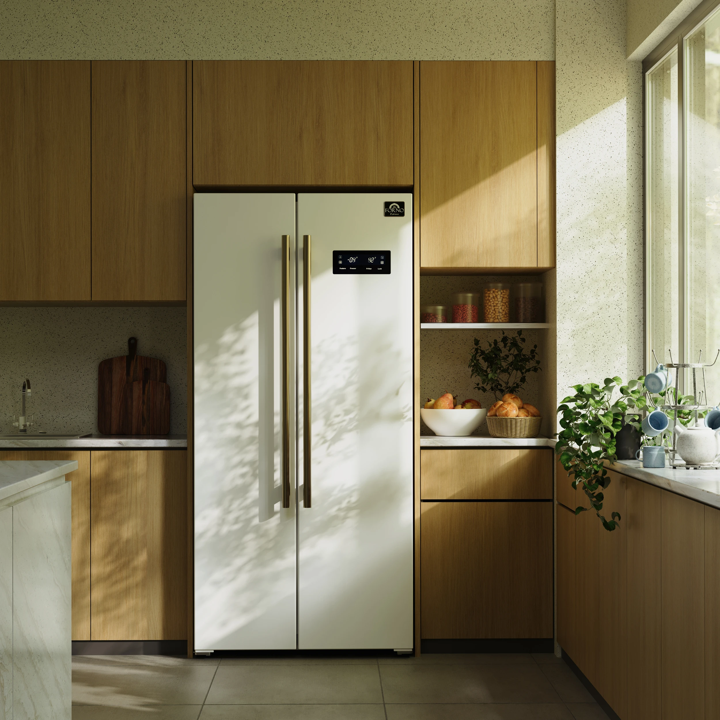 Salerno Espresso 33-Inch White Side-by-Side Refrigerator, 15.6 Cu. Ft., Energy-Efficient, No Frost, Modern Design FFRBI180533WHT