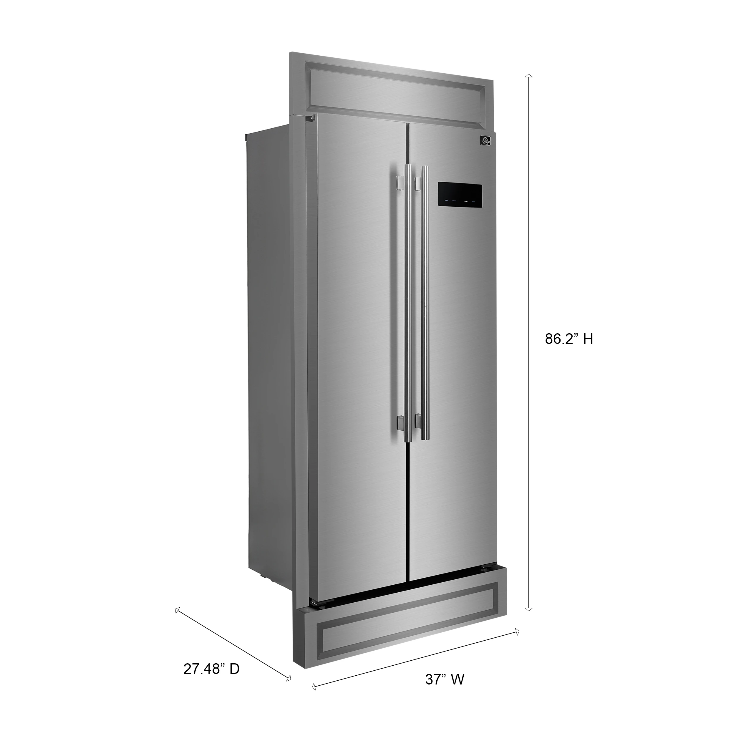Salerno 37-Inch Built-In Stainless Steel Refrigerator, 15.6 cu.ft, Modern Decorative Grill, ENERGY STAR Certified FFRBI180537MG