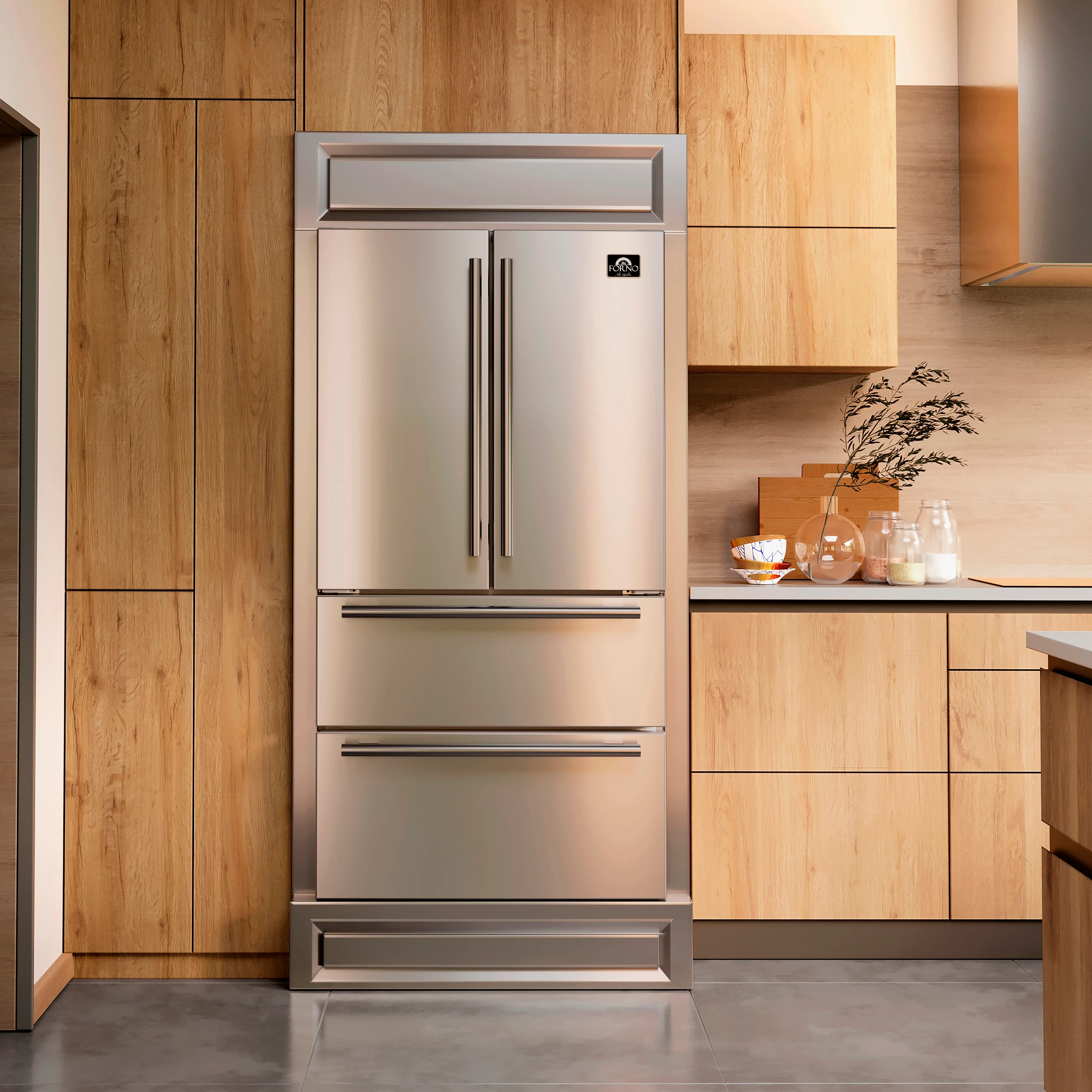 Moena 40-Inch French Door Refrigerator, Stainless Steel, 19.2 cu.ft, Modern Decorative Grill, ENERGY STAR Certified FFRBI182040MG