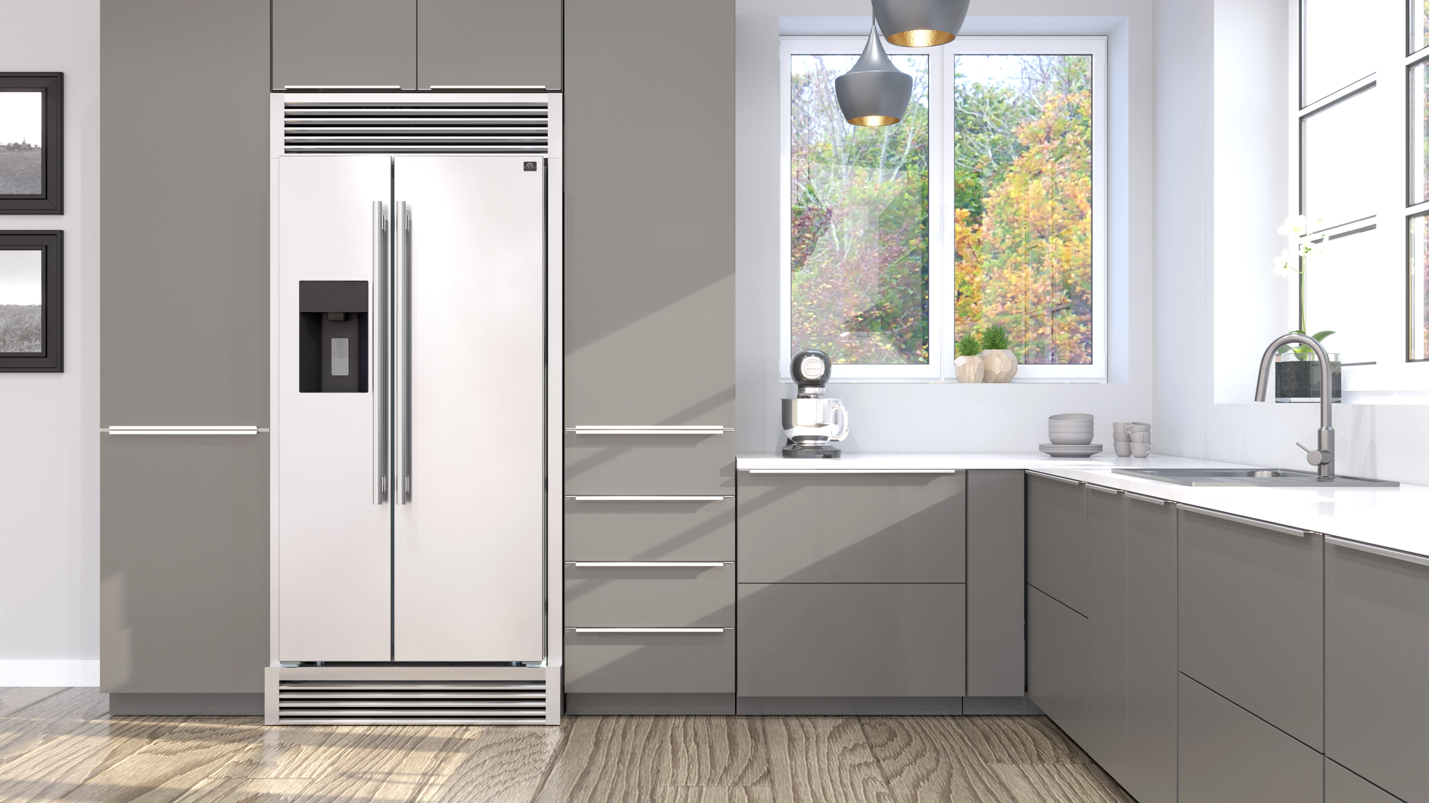Salerno 40-Inch Built-In Stainless Steel Refrigerator, 20 cu.ft, Modern Decorative Grill, ENERGY STAR Certified FFRBI184440MG