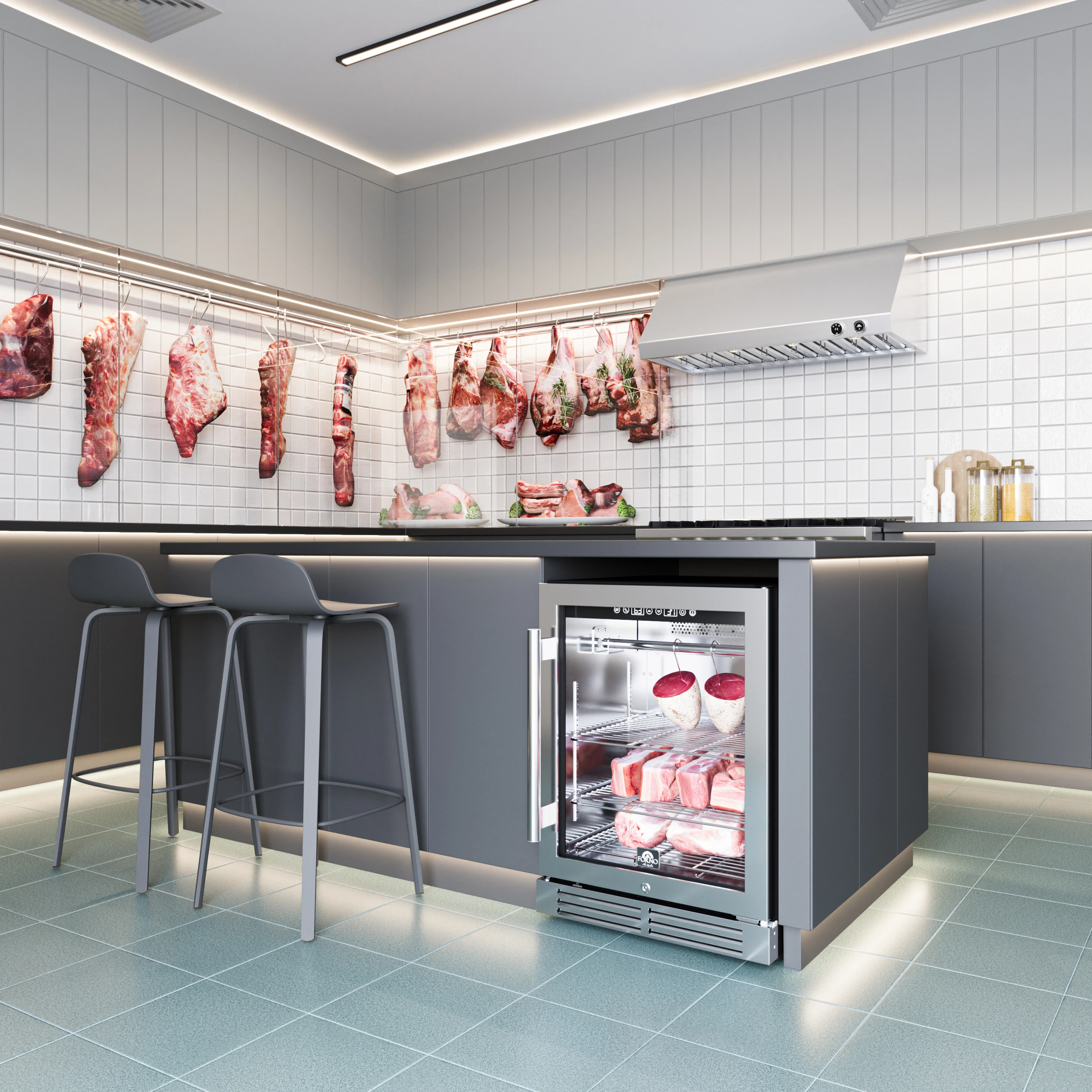 Asciutto 24-Inch Dry Aging Cabinet, Stainless Steel 304, 4.41 cu.ft, LED Lighting, Adjustable Shelves FFSDA684024