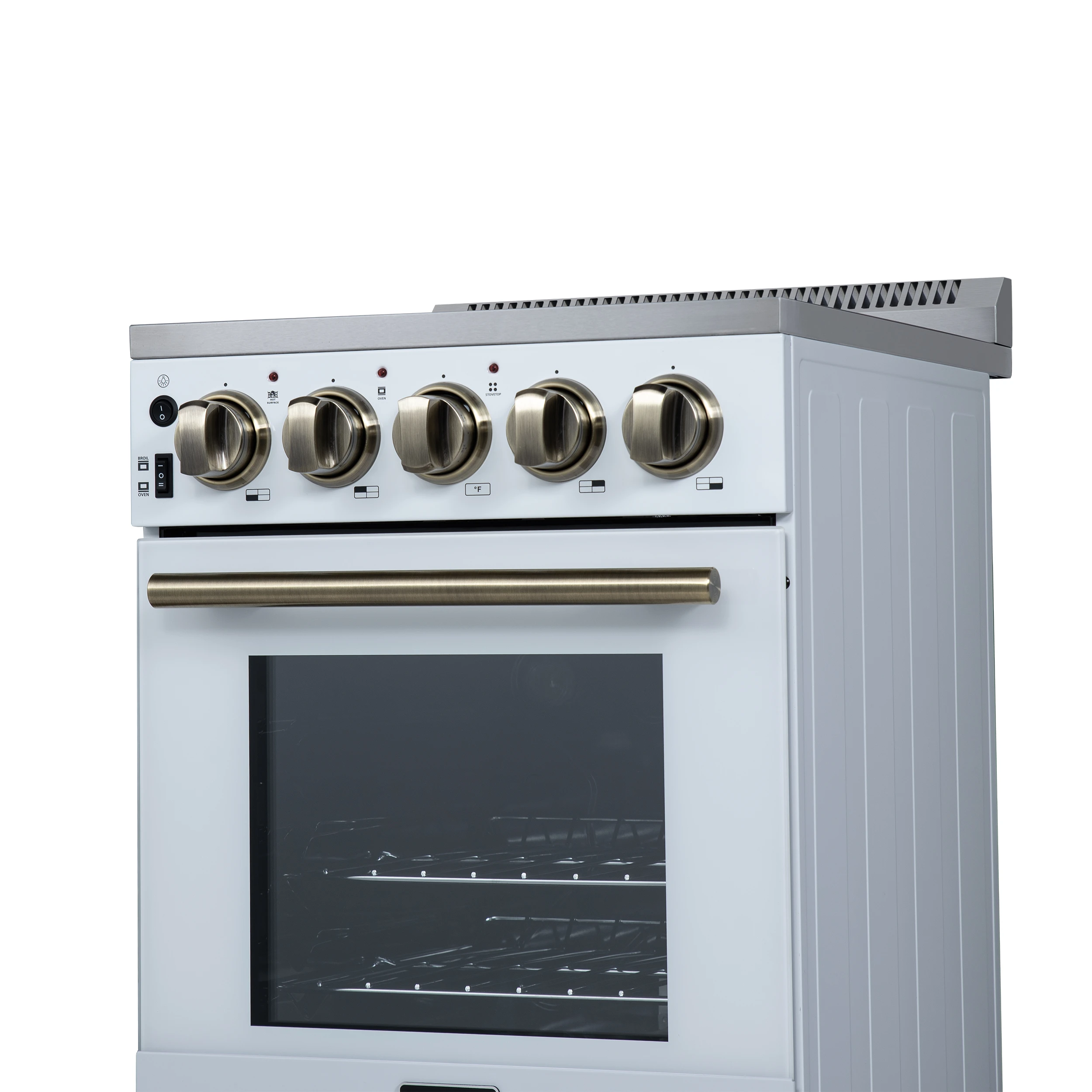 Pallerano 20 Inch Freestanding Electric Range in White with Antique Brass, Compact Design FFSEL605220WHT
