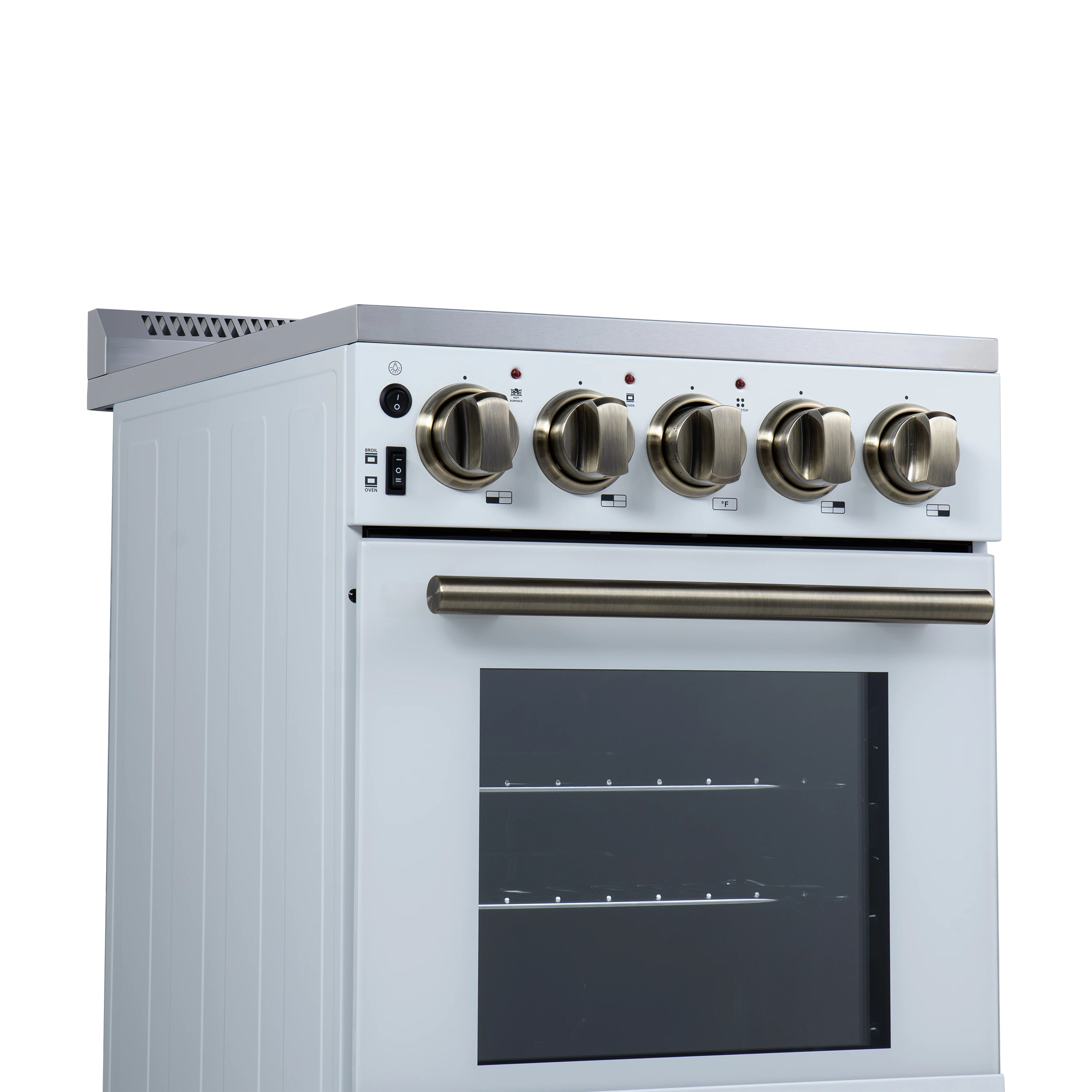 Pallerano 20 Inch Freestanding Electric Range in White with Antique Brass, Compact Design FFSEL605220WHT