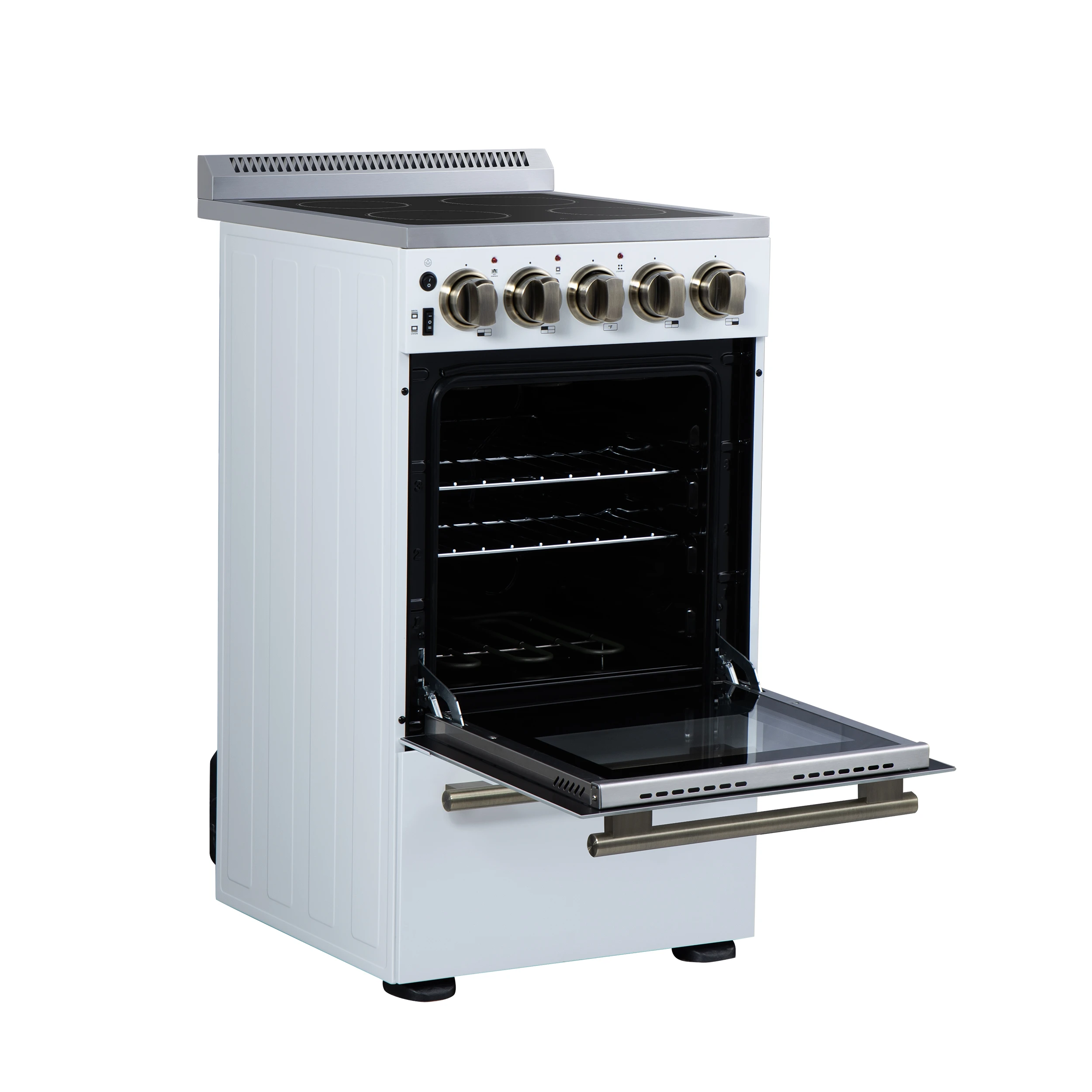 Pallerano 20 Inch Freestanding Electric Range in White with Antique Brass, Compact Design FFSEL605220WHT