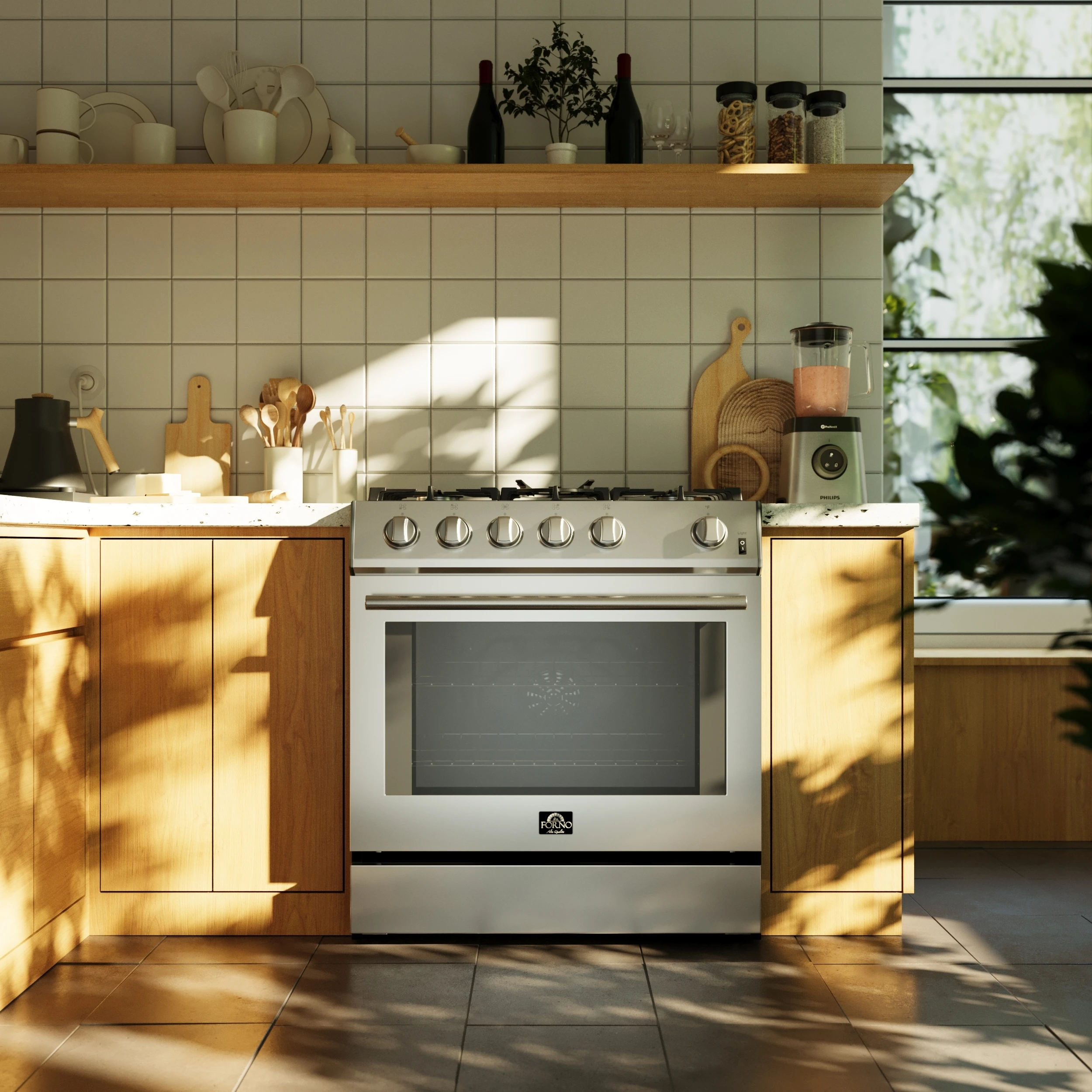 Leonardo 30-Inch Stainless Steel Gas Range, 5 Sealed Burners (Totaling 39,500 BTU), 5 cu.ft. Convection Oven, Continuous Cast Iron Grates, Black Enamel Interior, Auto Re-Ignition, LP Conversi FFSGS111630