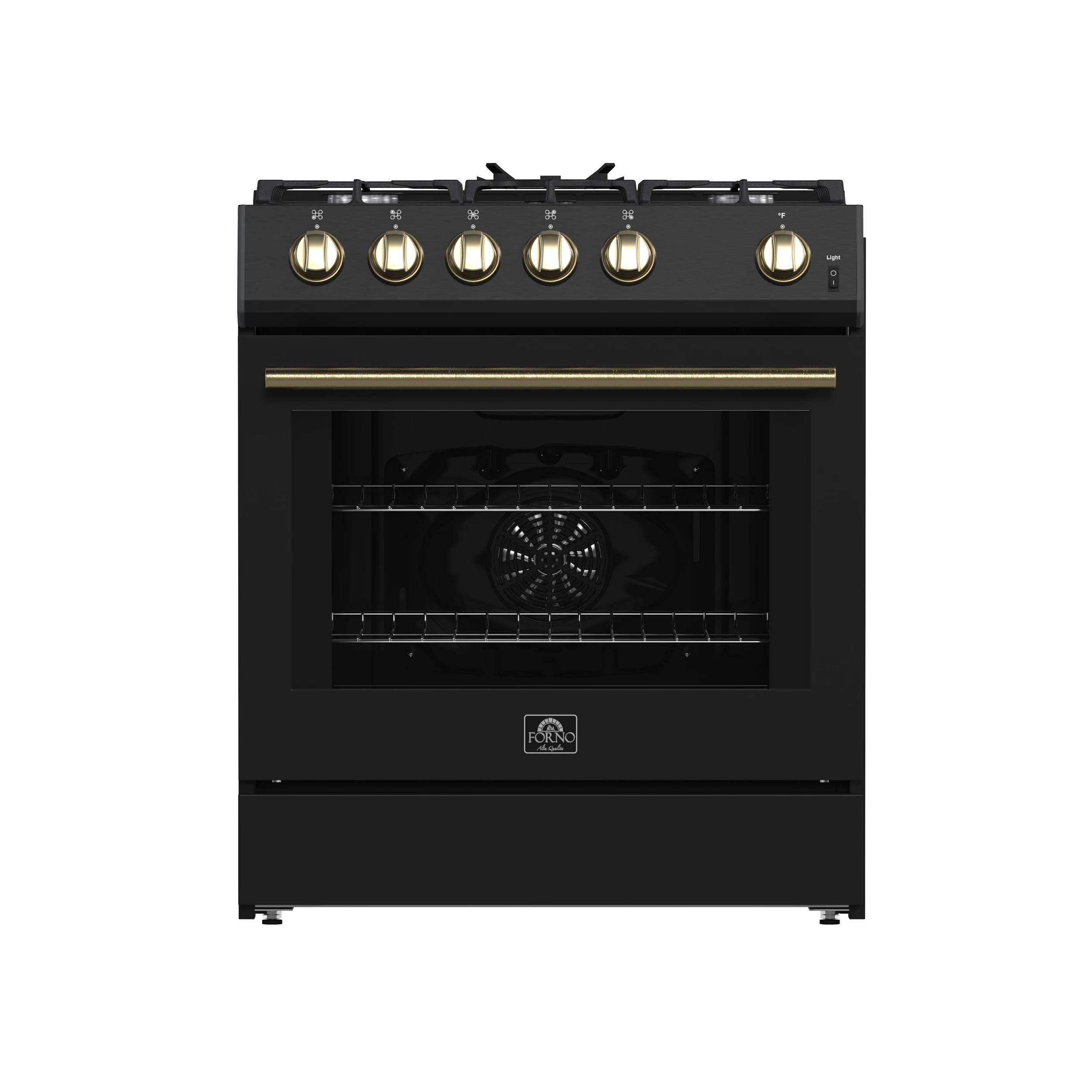 Leonardo Espresso 30-Inch Black Gas Range, 5 Burners, 39,500 BTU, 5 cu.ft Convection Oven FFSGS111630BLK