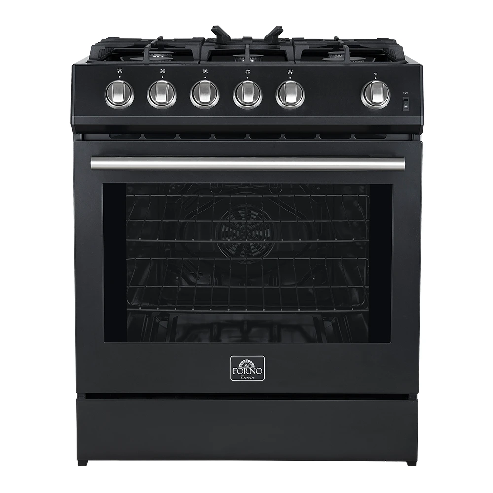 Leonardo Espresso 30-Inch Black Gas Range, 5 Burners, 39,500 BTU, 5 cu.ft Convection Oven FFSGS111630BLK