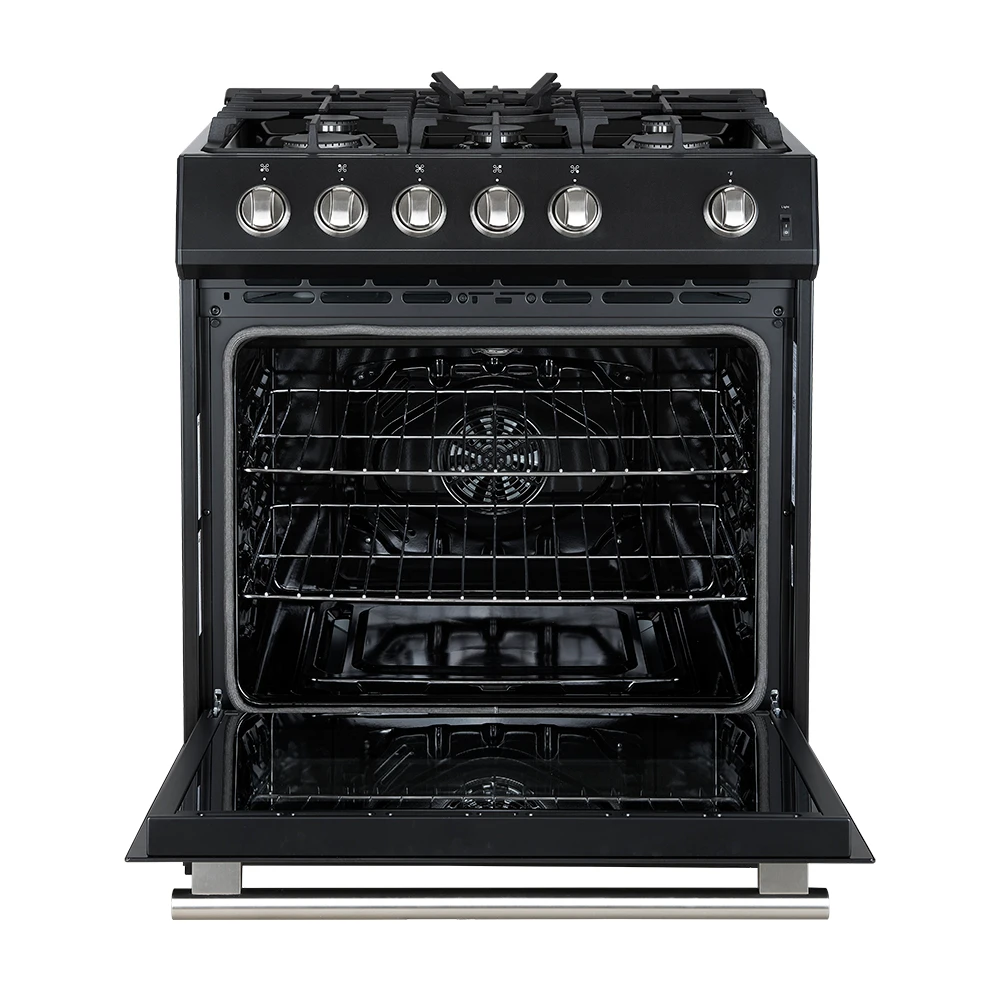 Leonardo Espresso 30-Inch Black Gas Range, 5 Burners, 39,500 BTU, 5 cu.ft Convection Oven FFSGS111630BLK