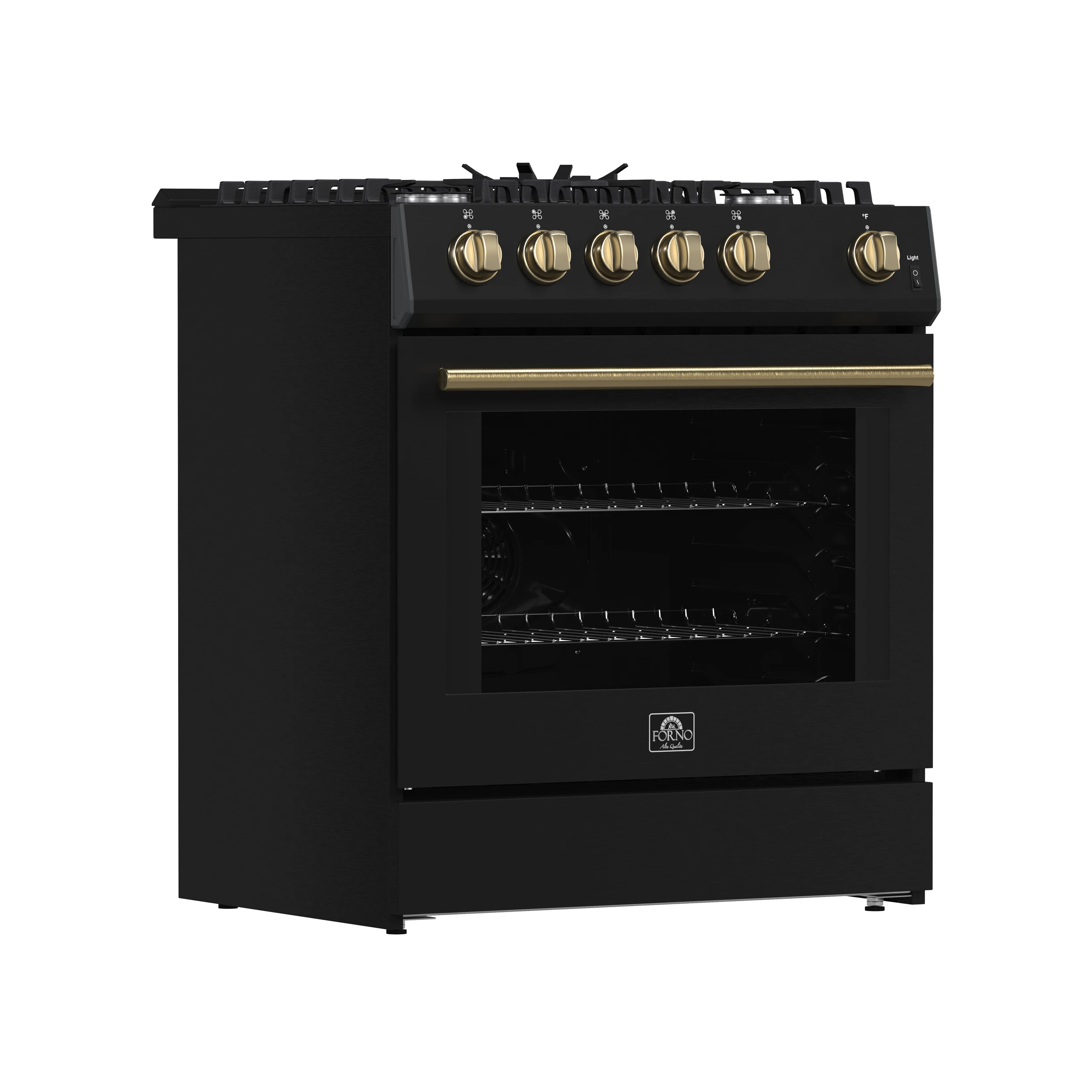 Leonardo Espresso 30-Inch Black Gas Range, 5 Burners, 39,500 BTU, 5 cu.ft Convection Oven FFSGS111630BLK