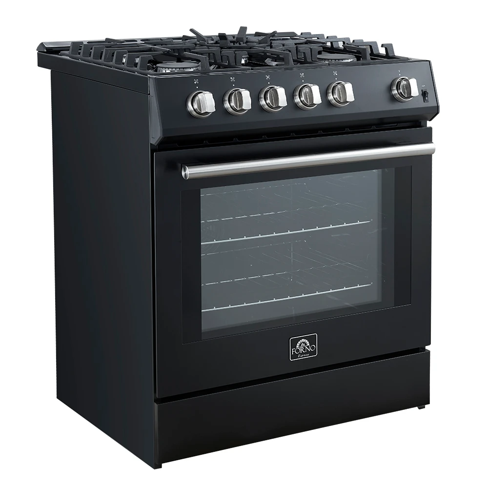 Leonardo Espresso 30-Inch Black Gas Range, 5 Burners, 39,500 BTU, 5 cu.ft Convection Oven FFSGS111630BLK