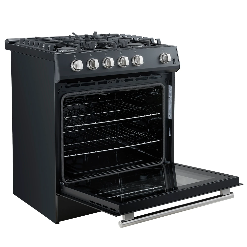 Leonardo Espresso 30-Inch Black Gas Range, 5 Burners, 39,500 BTU, 5 cu.ft Convection Oven FFSGS111630BLK