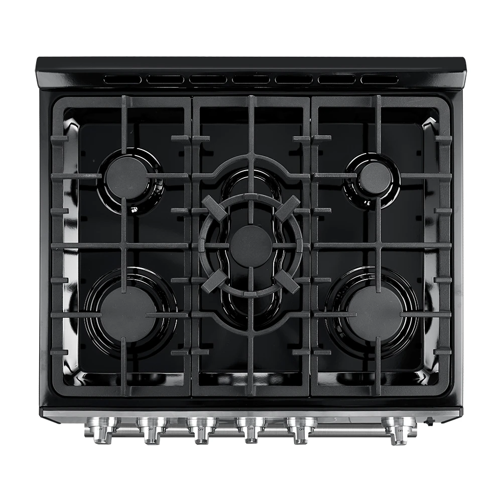 Leonardo Espresso 30-Inch Black Gas Range, 5 Burners, 39,500 BTU, 5 cu.ft Convection Oven FFSGS111630BLK