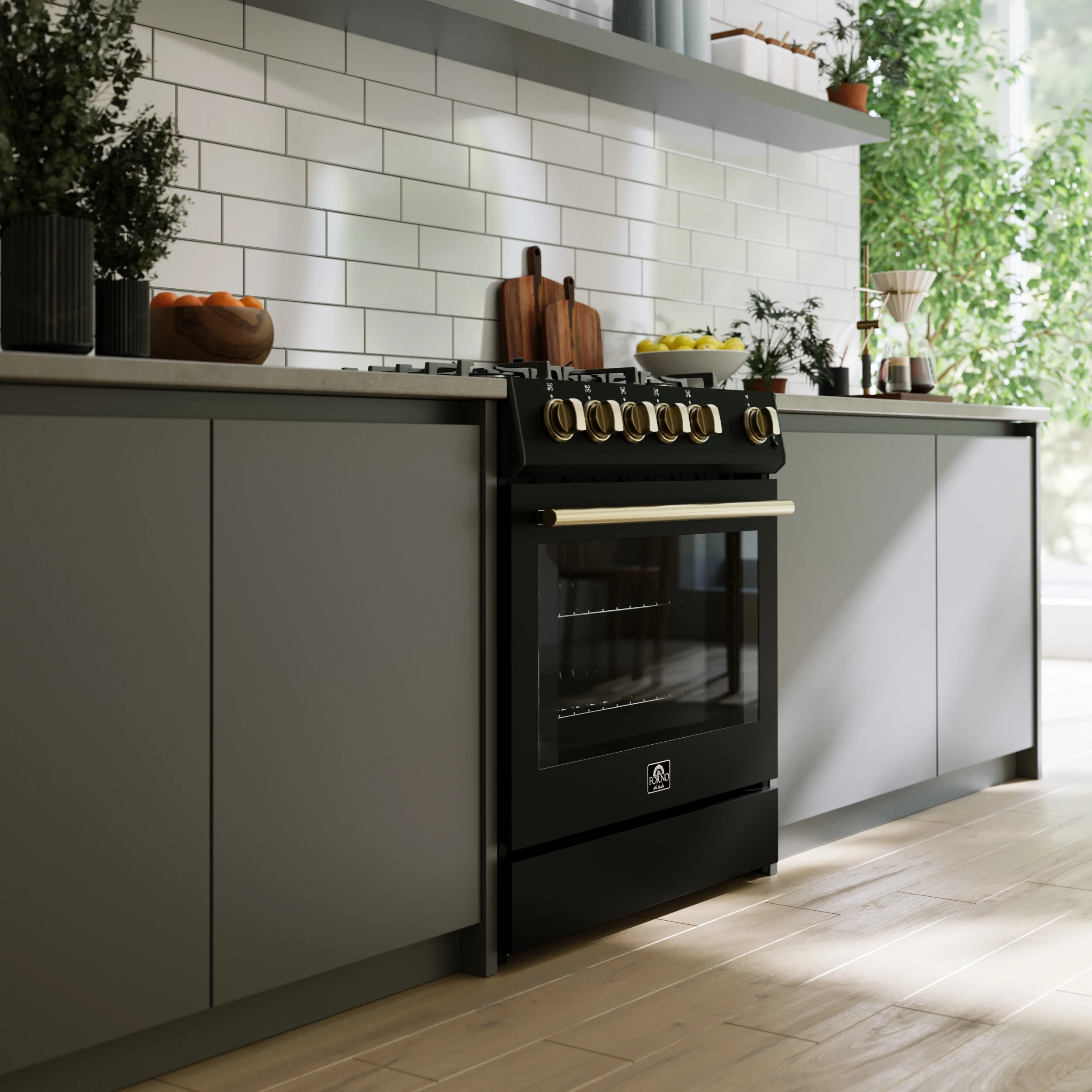 Leonardo Espresso 30-Inch Black Gas Range, 5 Burners, 39,500 BTU, 5 cu.ft Convection Oven FFSGS111630BLK