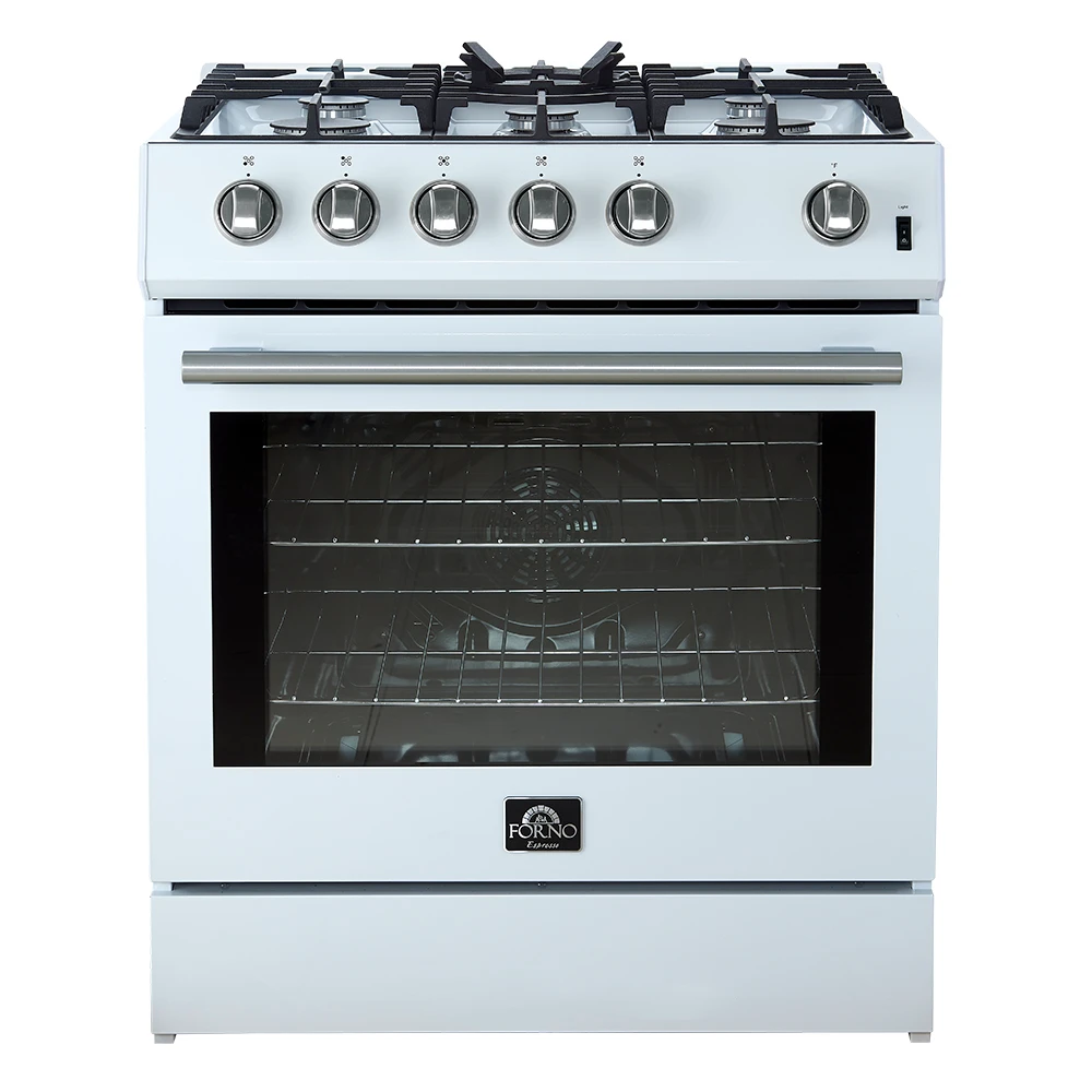 Leonardo Espresso 30-Inch White Gas Range, 5 Burners, 39,500 BTU, 5 cu.ft Convection Oven FFSGS111630WHT