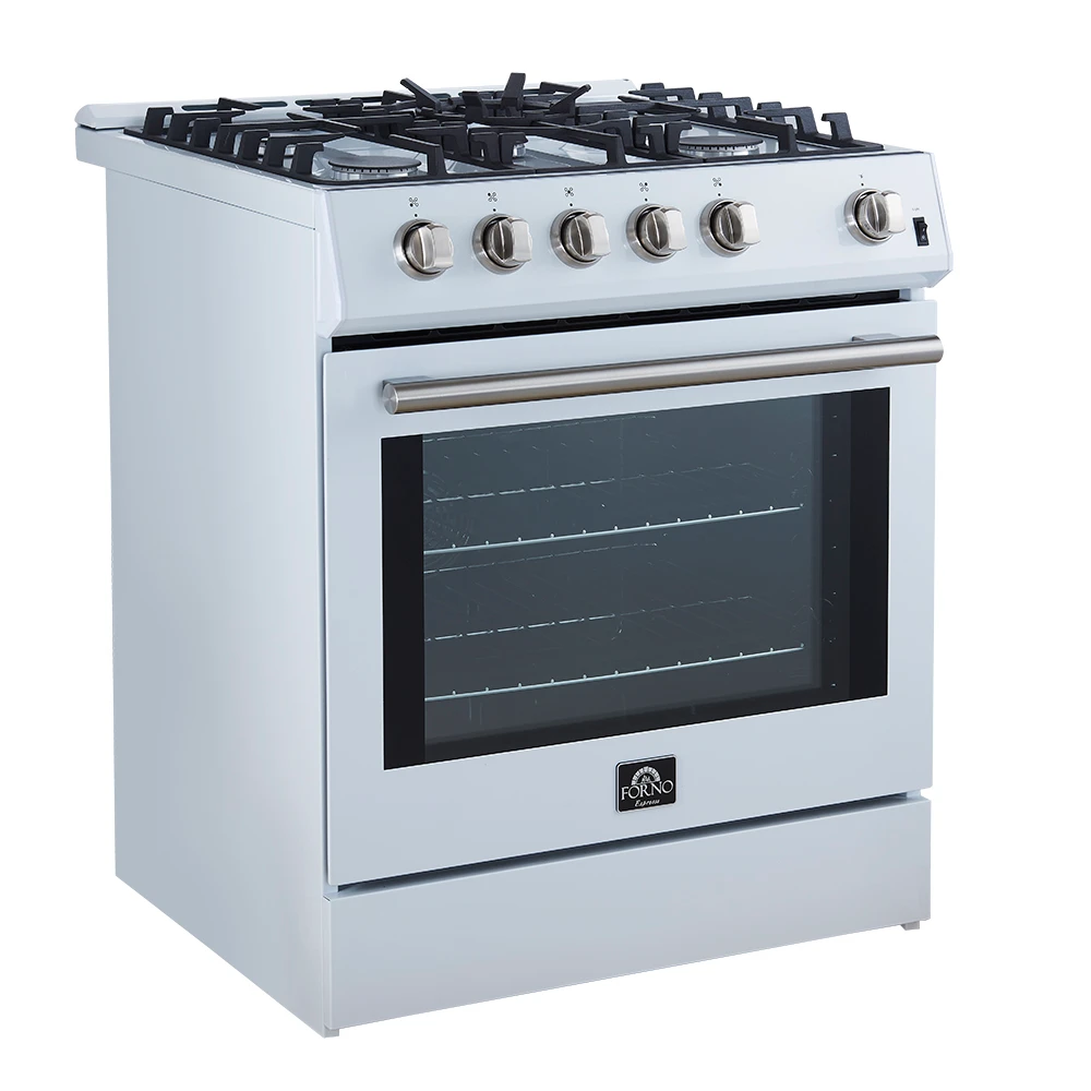 Leonardo Espresso 30-Inch White Gas Range, 5 Burners, 39,500 BTU, 5 cu.ft Convection Oven FFSGS111630WHT