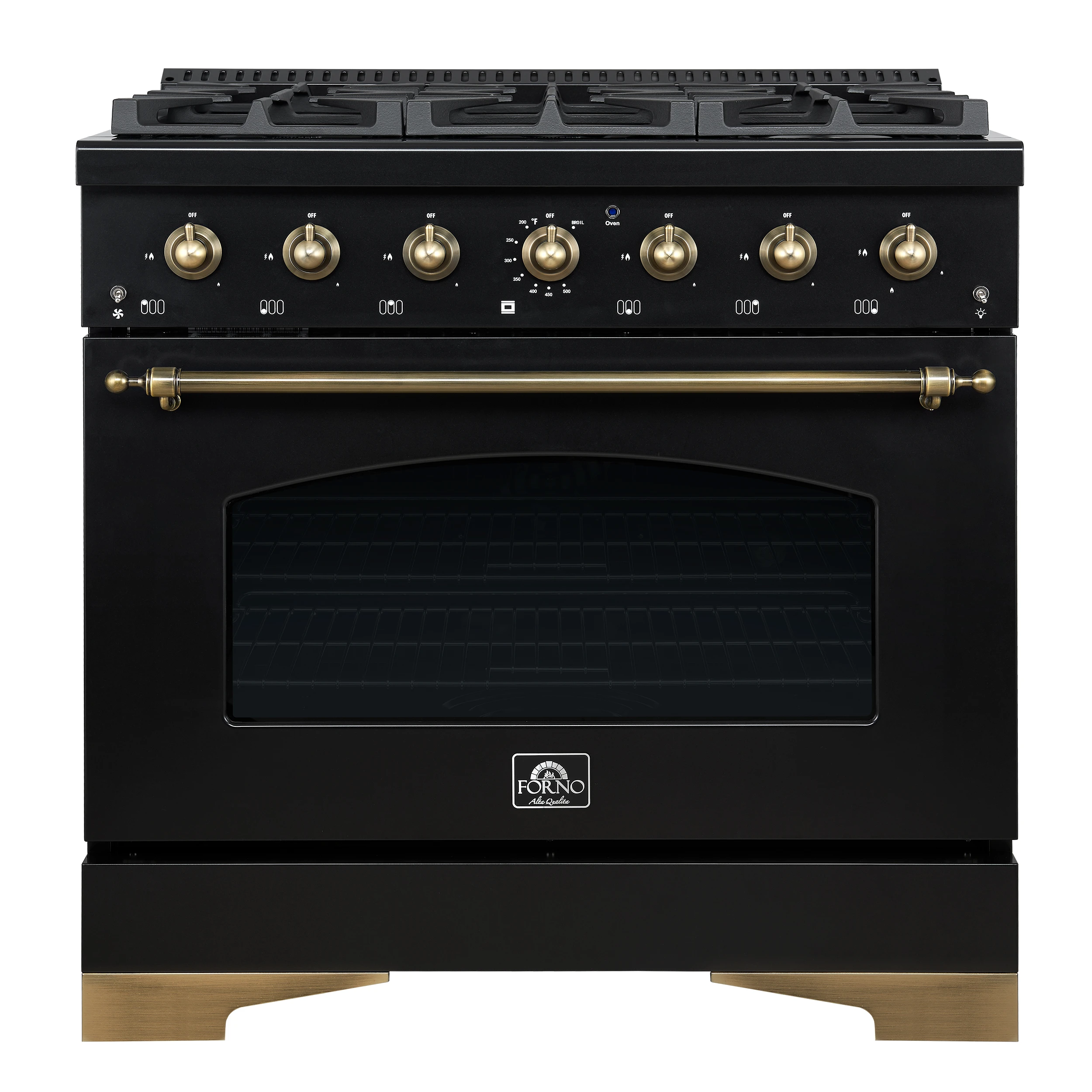 Antico 36-inch Dual Fuel Range, Black and Antique Brass, 6 Burners, 4.5 cu.ft. Convection Oven FFSGS611336BLK