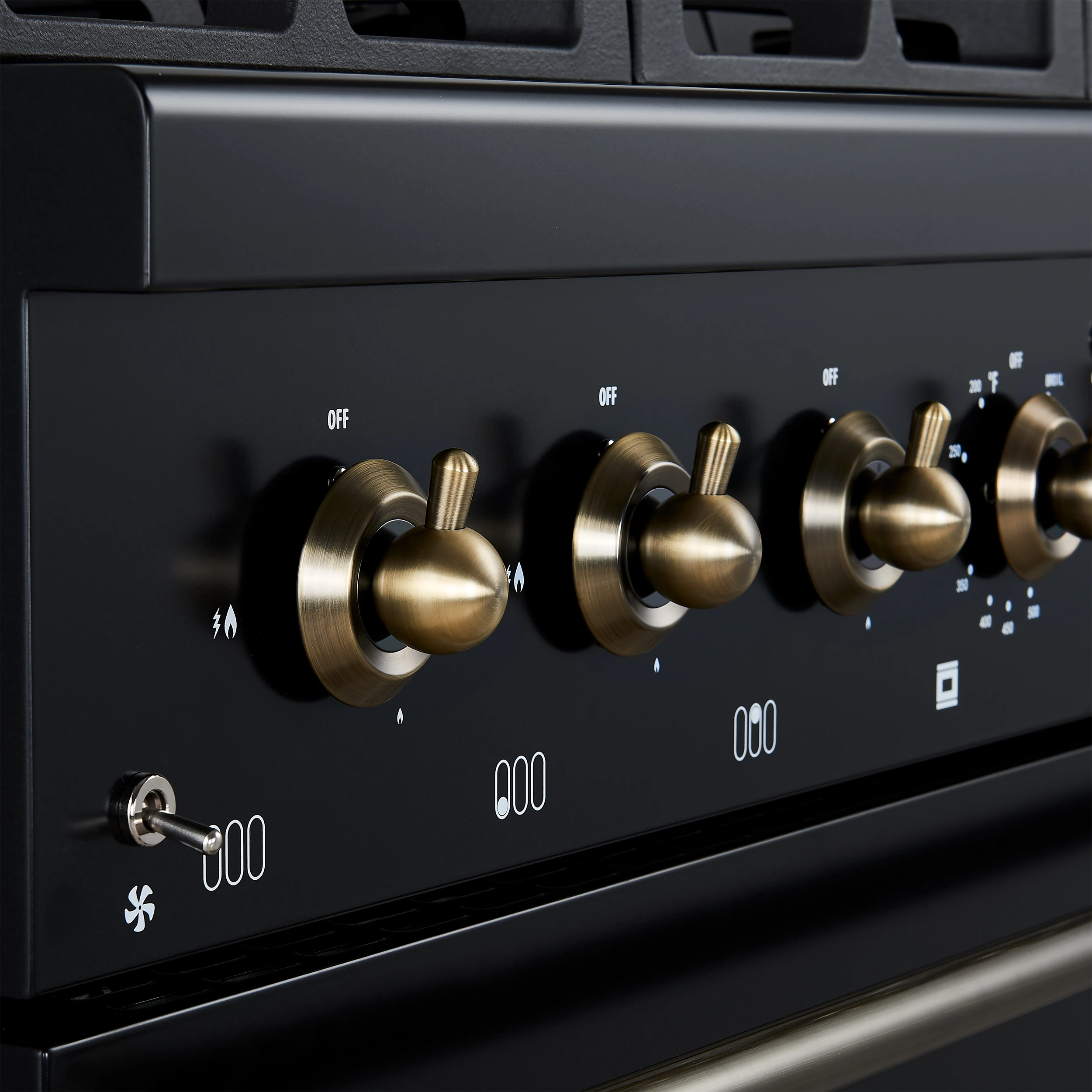 Antico 36-inch Dual Fuel Range, Black and Antique Brass, 6 Burners, 4.5 cu.ft. Convection Oven FFSGS611336BLK