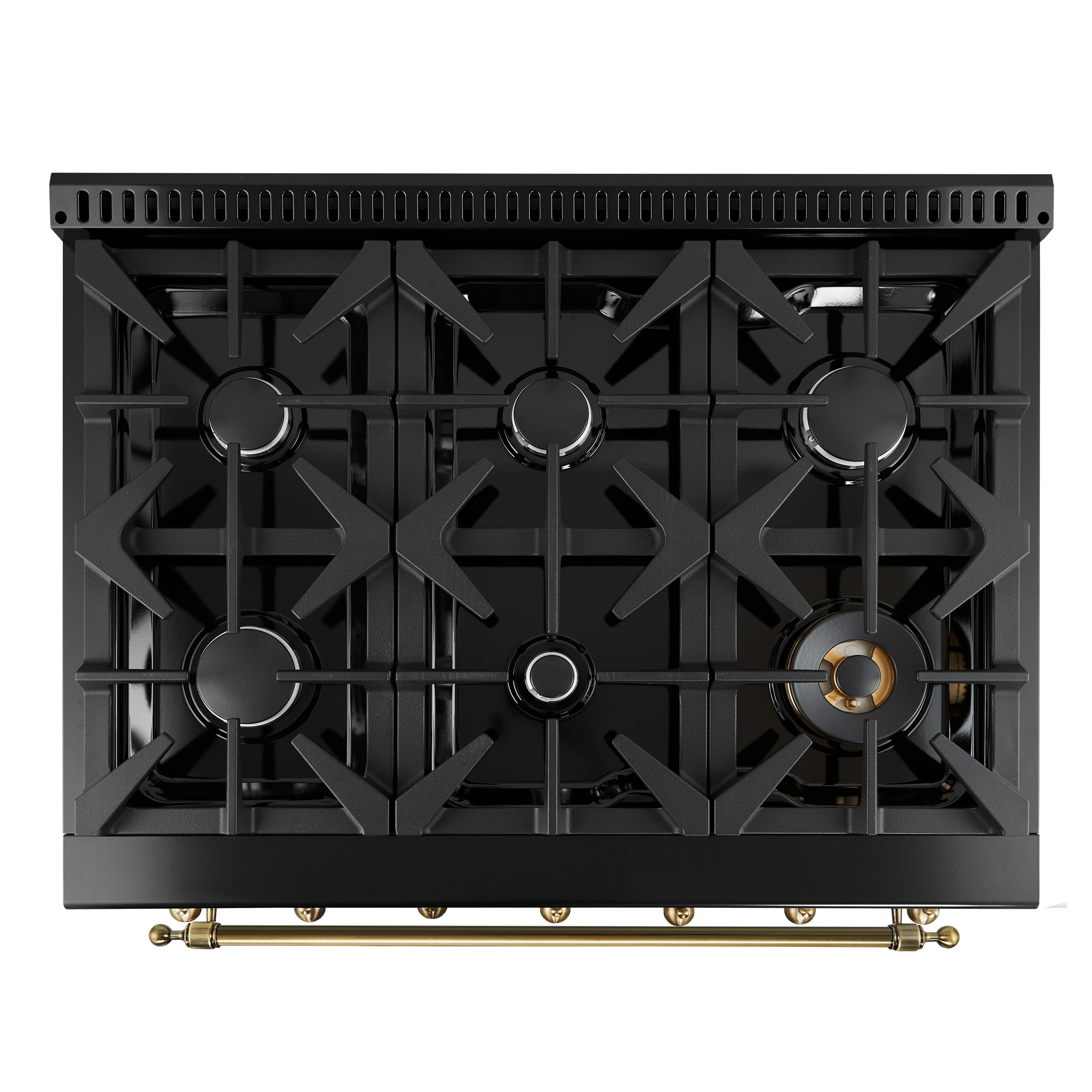 Antico 36-inch Dual Fuel Range, Black and Antique Brass, 6 Burners, 4.5 cu.ft. Convection Oven FFSGS611336BLK