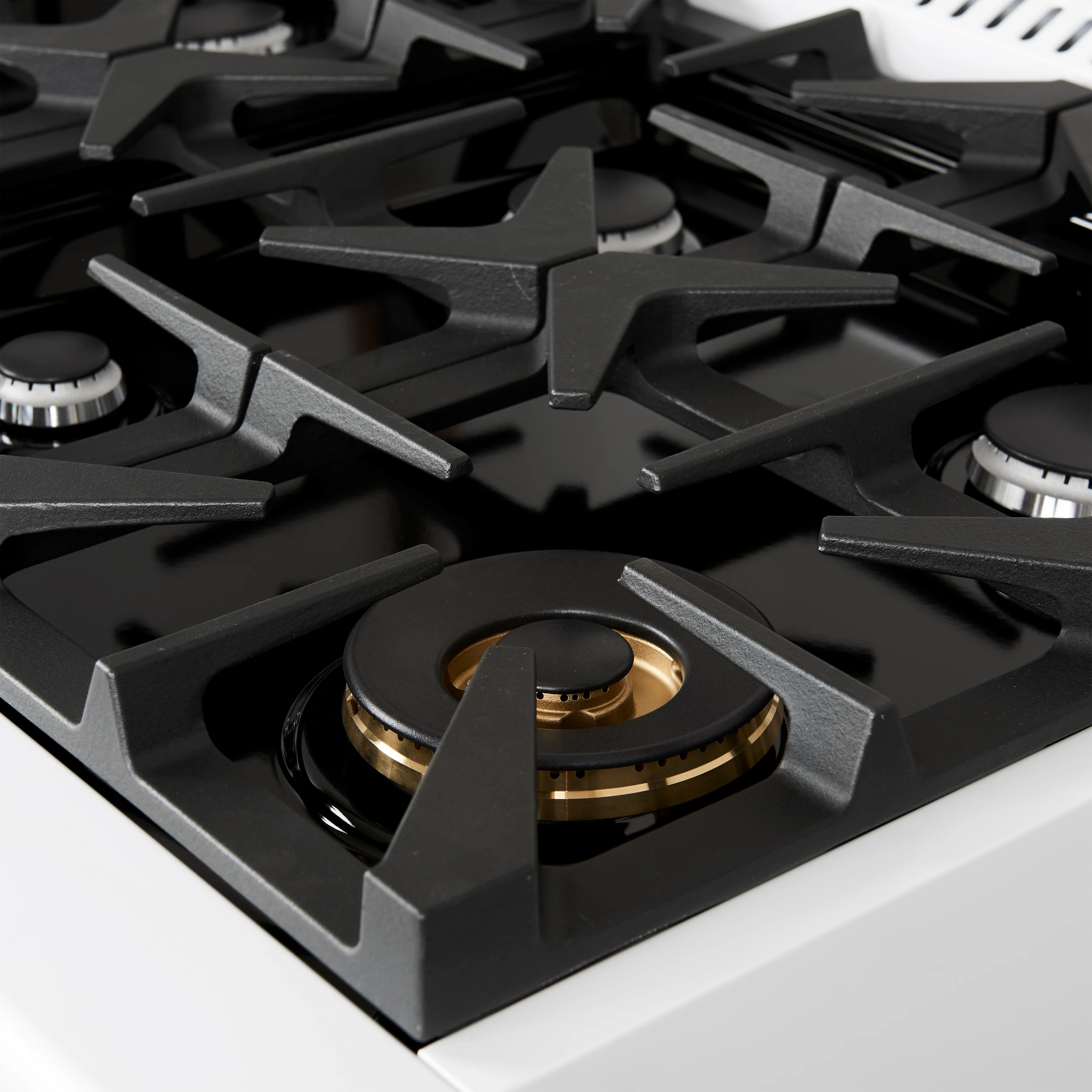 Antico 36-inch Dual Fuel Range White and Antique Brass Design with 6 Sealed Gas Burners and Electric Convection Oven FFSGS611336WHT