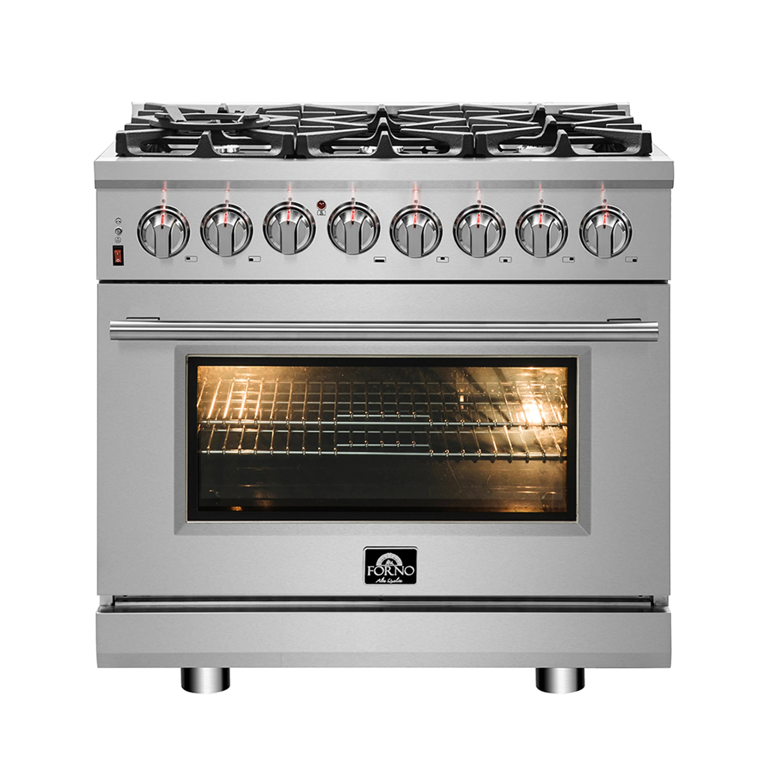 Massimo 36-Inch Freestanding Dual Fuel Range, 6 Burners, Double Convection Ovens FFSGS612536