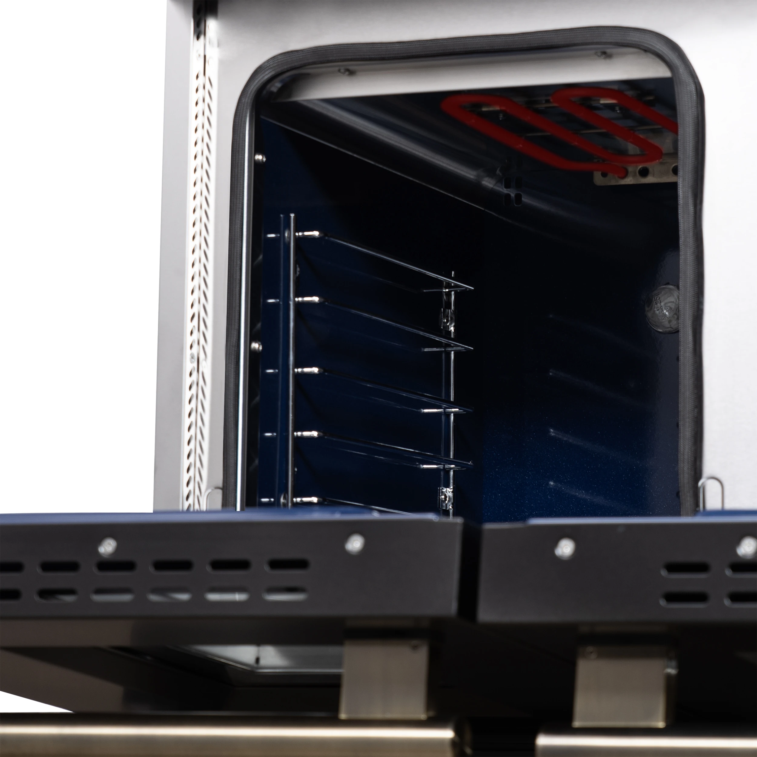 Massimo 48 Inch Freestanding Dual Fuel Range in Black with Antique Brass Accessories, 8 Burners, 6.58 cu. ft. Convection Oven FFSGS612548BLK