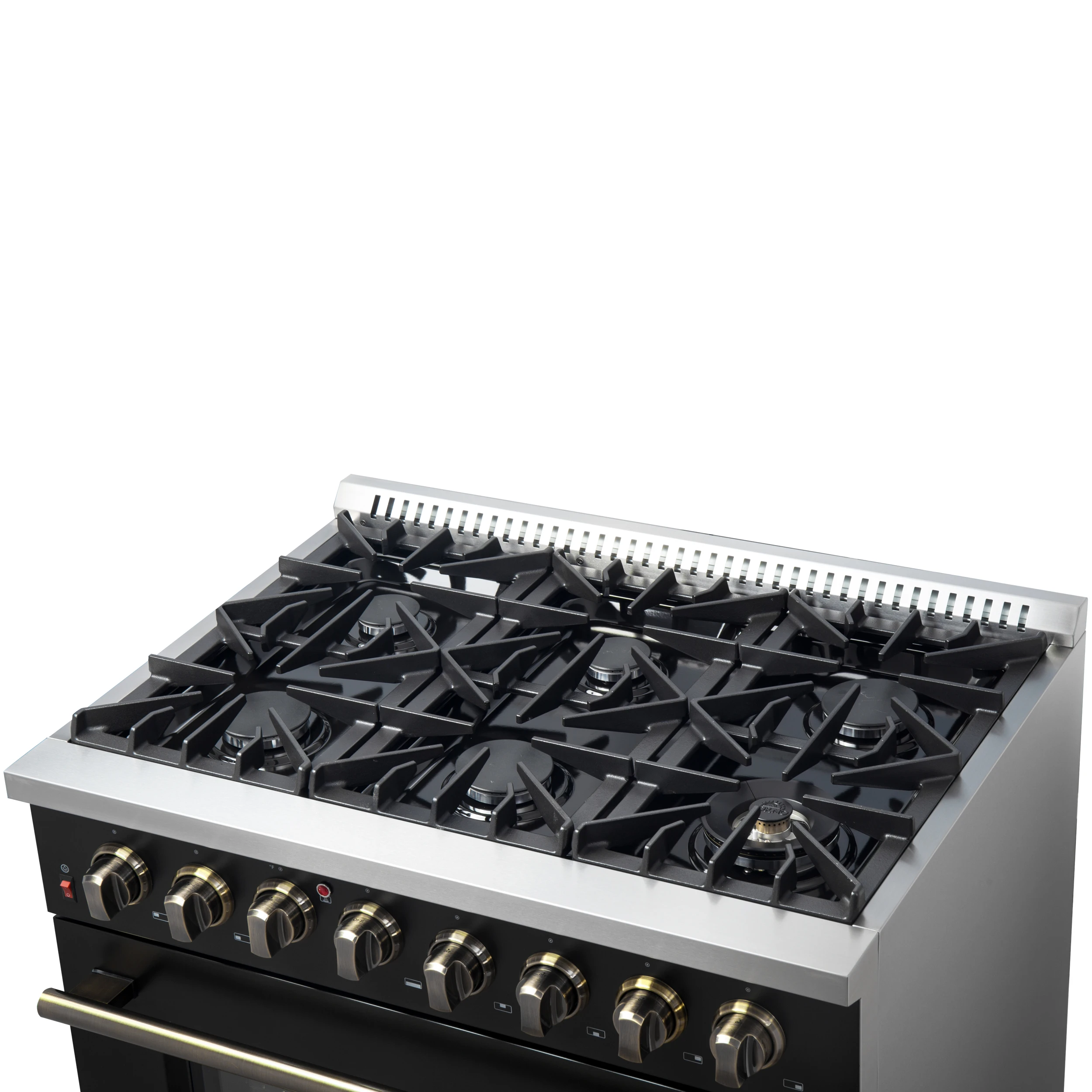 Galiano 36-inch Dual Fuel Range in Black & Antique Brass Design, 6 Sealed Burners 83,000 BTU, 5.36 cu.ft. True Convection Oven FFSGS615636BLK