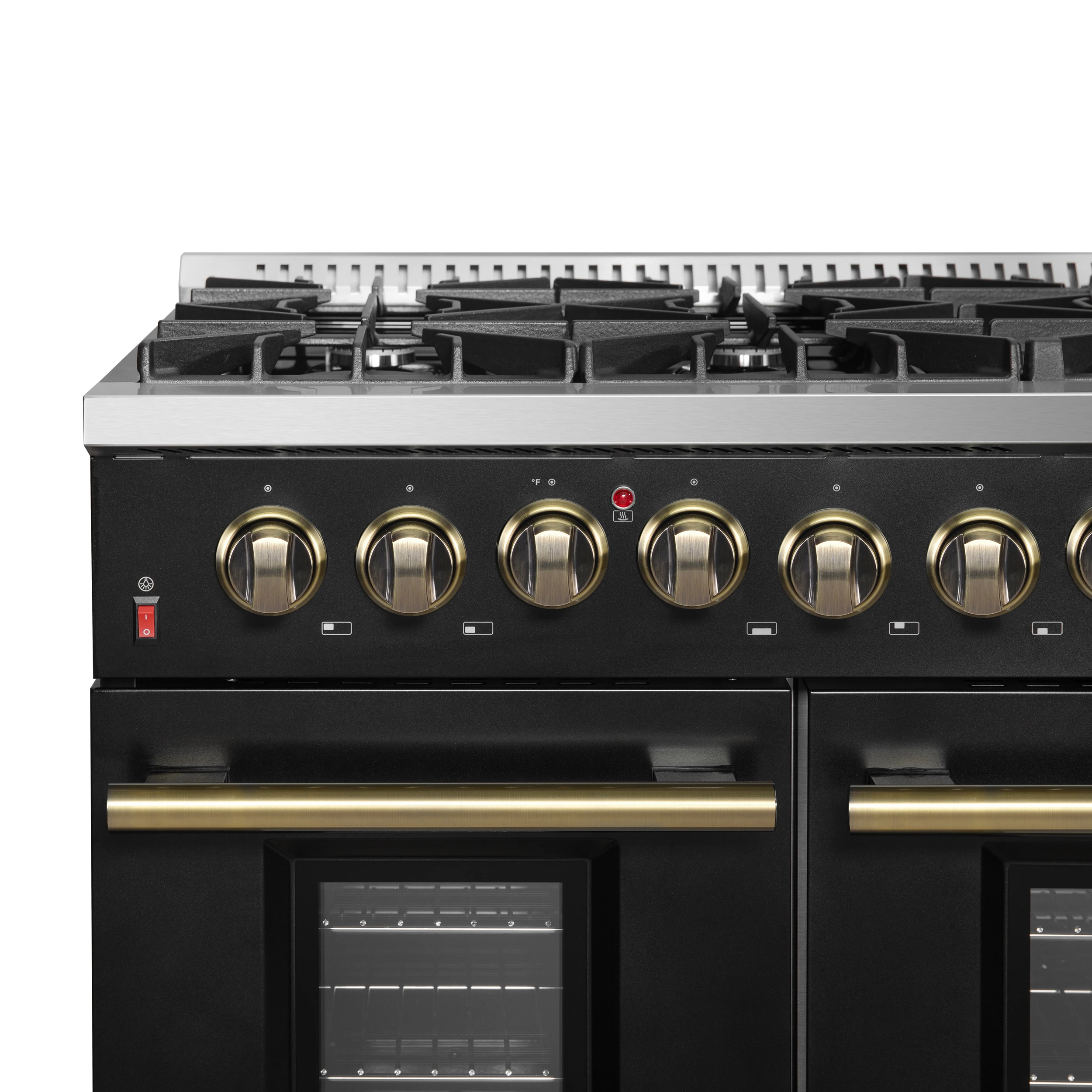 Galiano 48-inch Dual Fuel Range Black & Antique Brass Design with 8 Sealed Burners 107,000 BTU, 6.58 cu. ft. double ovens & Griddle FFSGS615648BLK