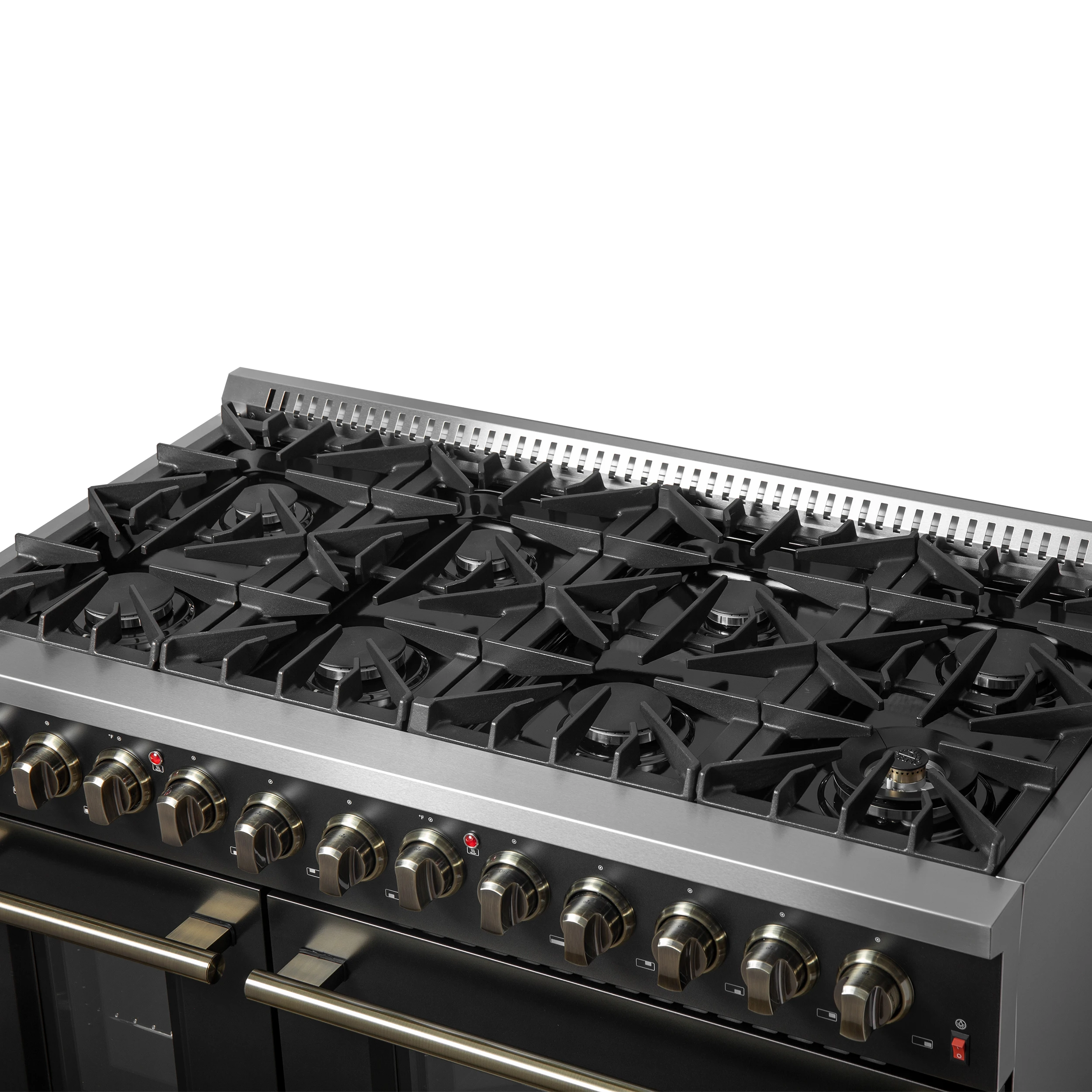 Galiano 48-inch Dual Fuel Range Black & Antique Brass Design with 8 Sealed Burners 107,000 BTU, 6.58 cu. ft. double ovens & Griddle FFSGS615648BLK