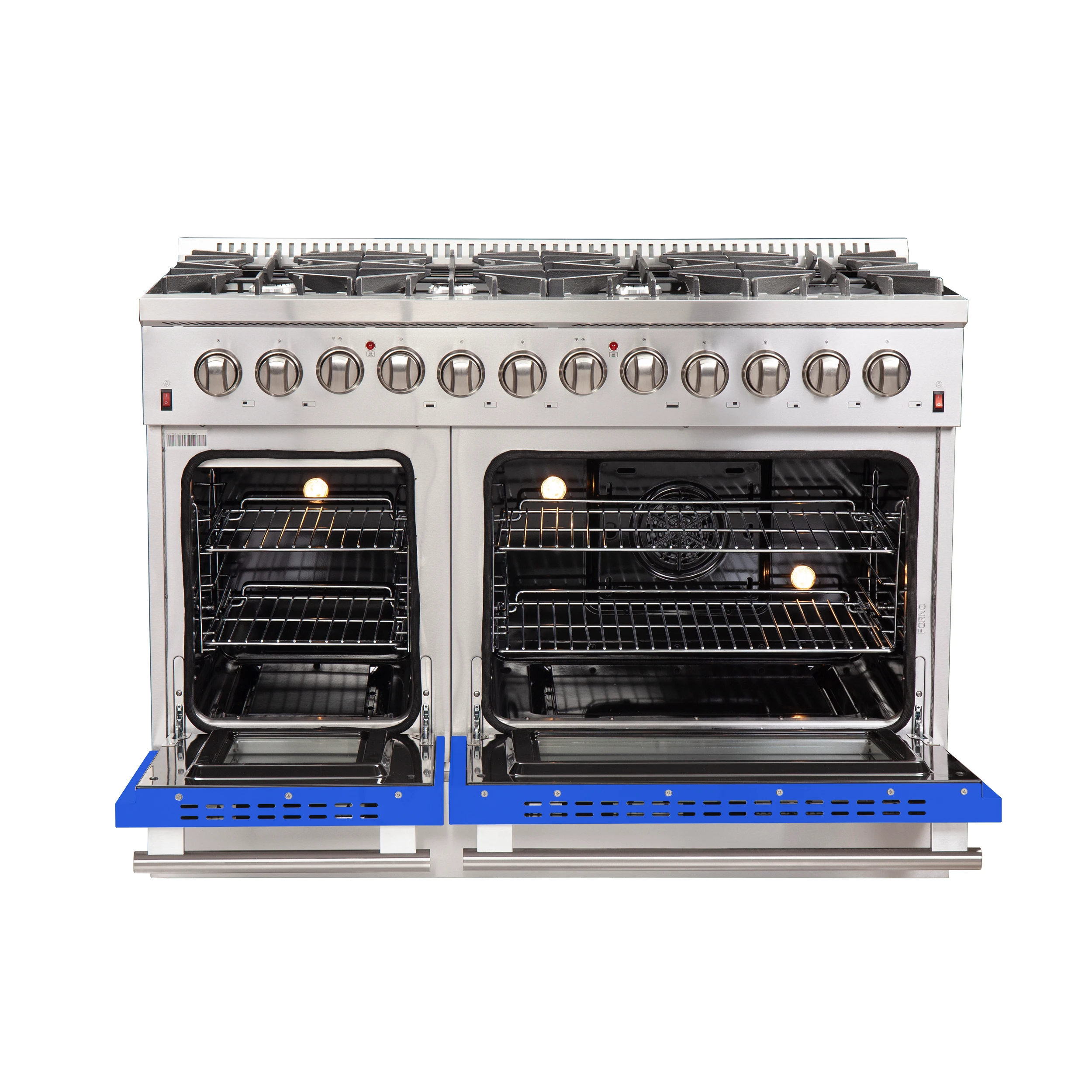Galiano 48-Inch Freestanding Dual Fuel Range, 8 Burners, Double Convection Ovens, Blue Doors FFSGS615648BLU