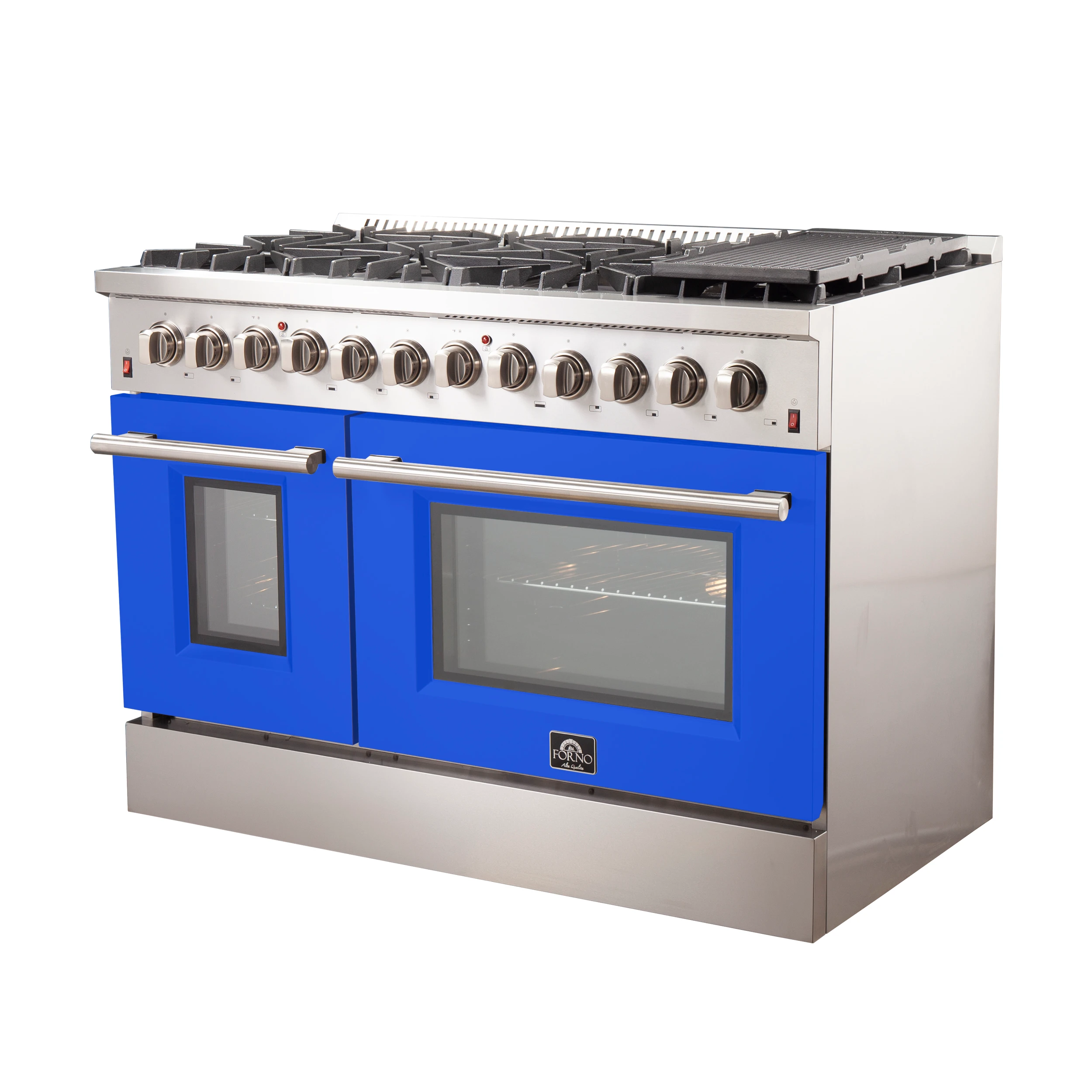 Galiano 48-Inch Freestanding Dual Fuel Range, 8 Burners, Double Convection Ovens, Blue Doors FFSGS615648BLU