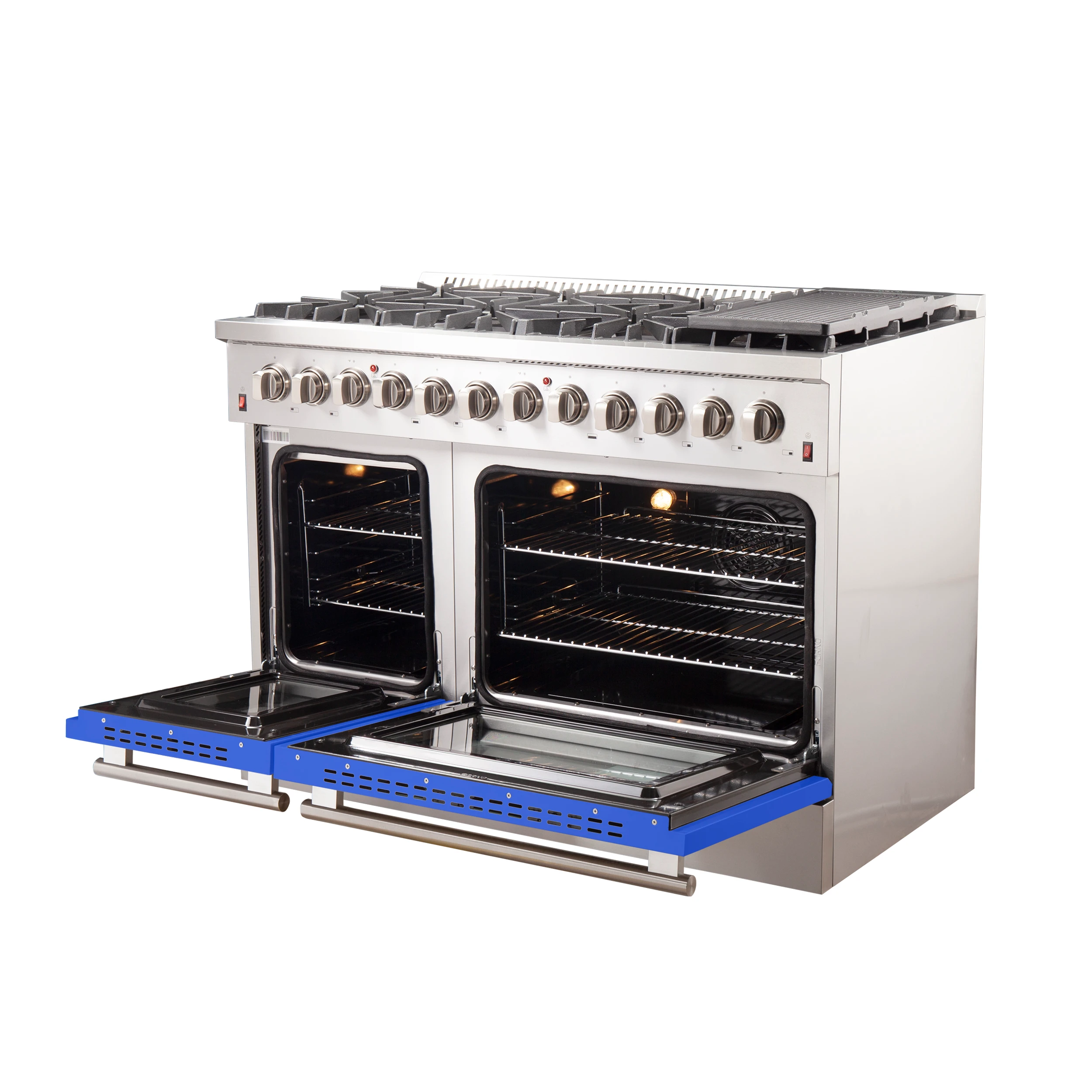 Galiano 48-Inch Freestanding Dual Fuel Range, 8 Burners, Double Convection Ovens, Blue Doors FFSGS615648BLU