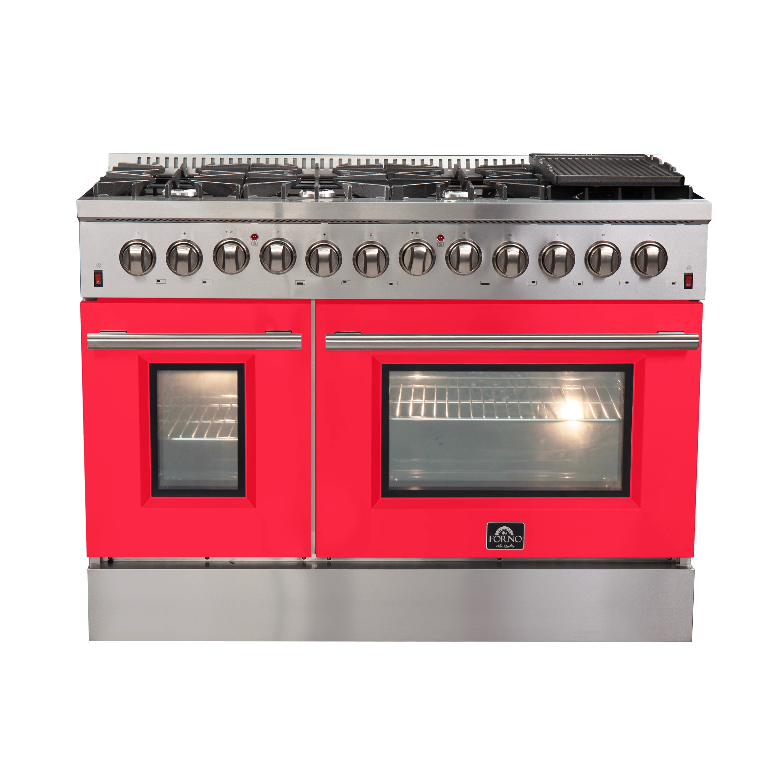 Galiano 48-Inch Freestanding Dual Fuel Range, 8 Burners, Double Convection Ovens, Red Doors FFSGS615648RED