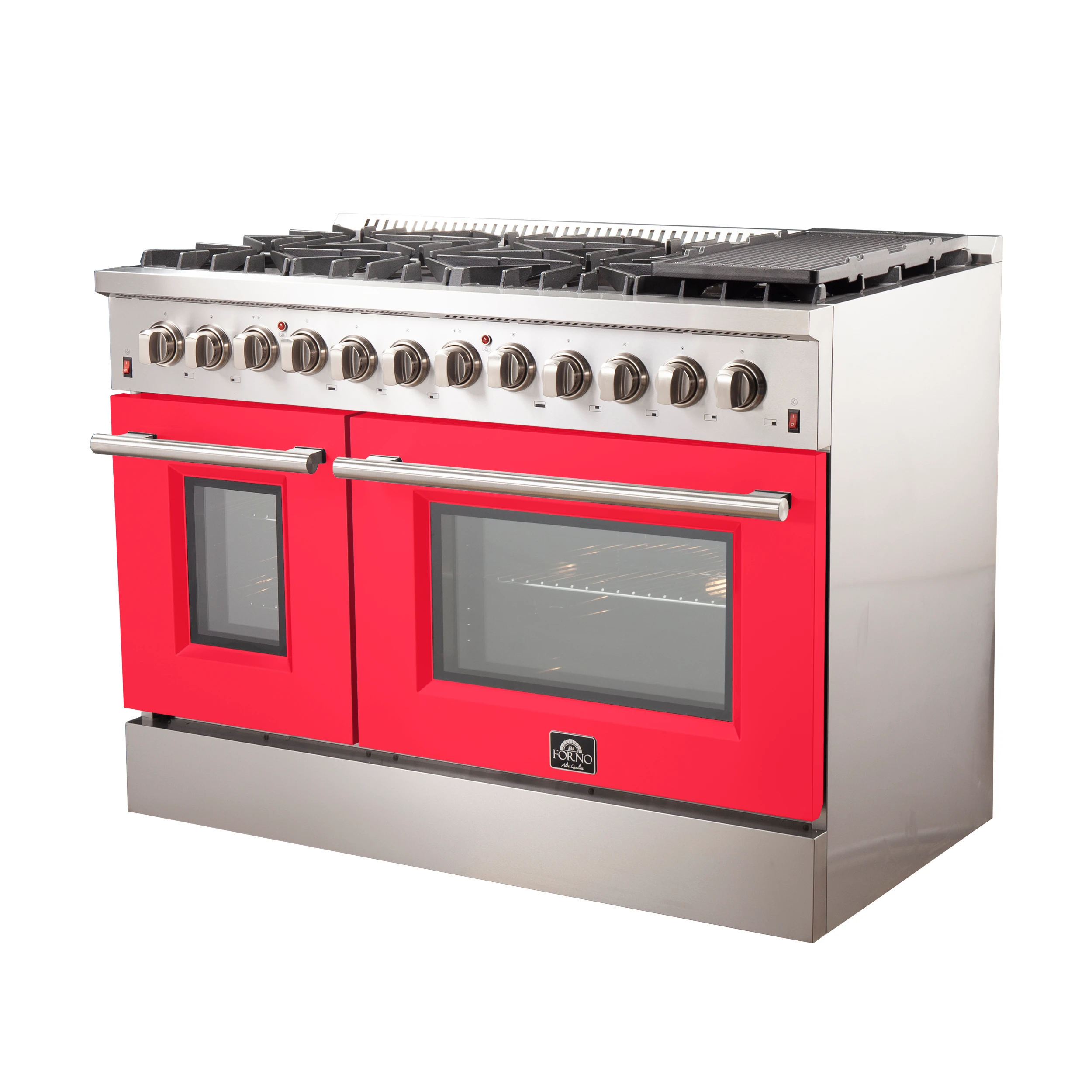 Galiano 48-Inch Freestanding Dual Fuel Range, 8 Burners, Double Convection Ovens, Red Doors FFSGS615648RED