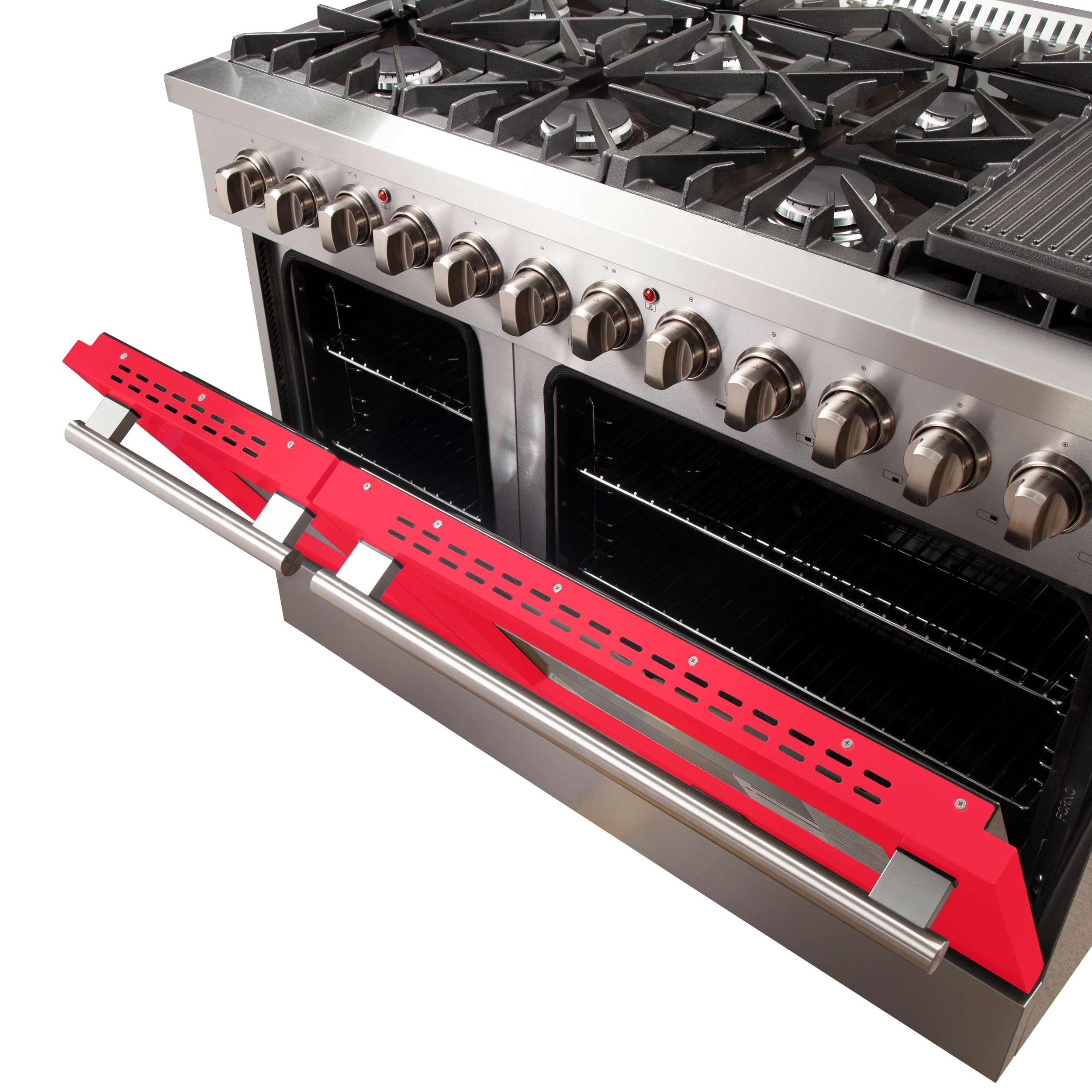 Galiano 48-Inch Freestanding Dual Fuel Range, 8 Burners, Double Convection Ovens, Red Doors FFSGS615648RED